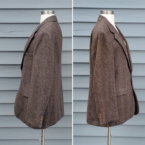 Vintage 80s Retro Preppy Herringbone Brown Multicolor Wool Blazer 40R