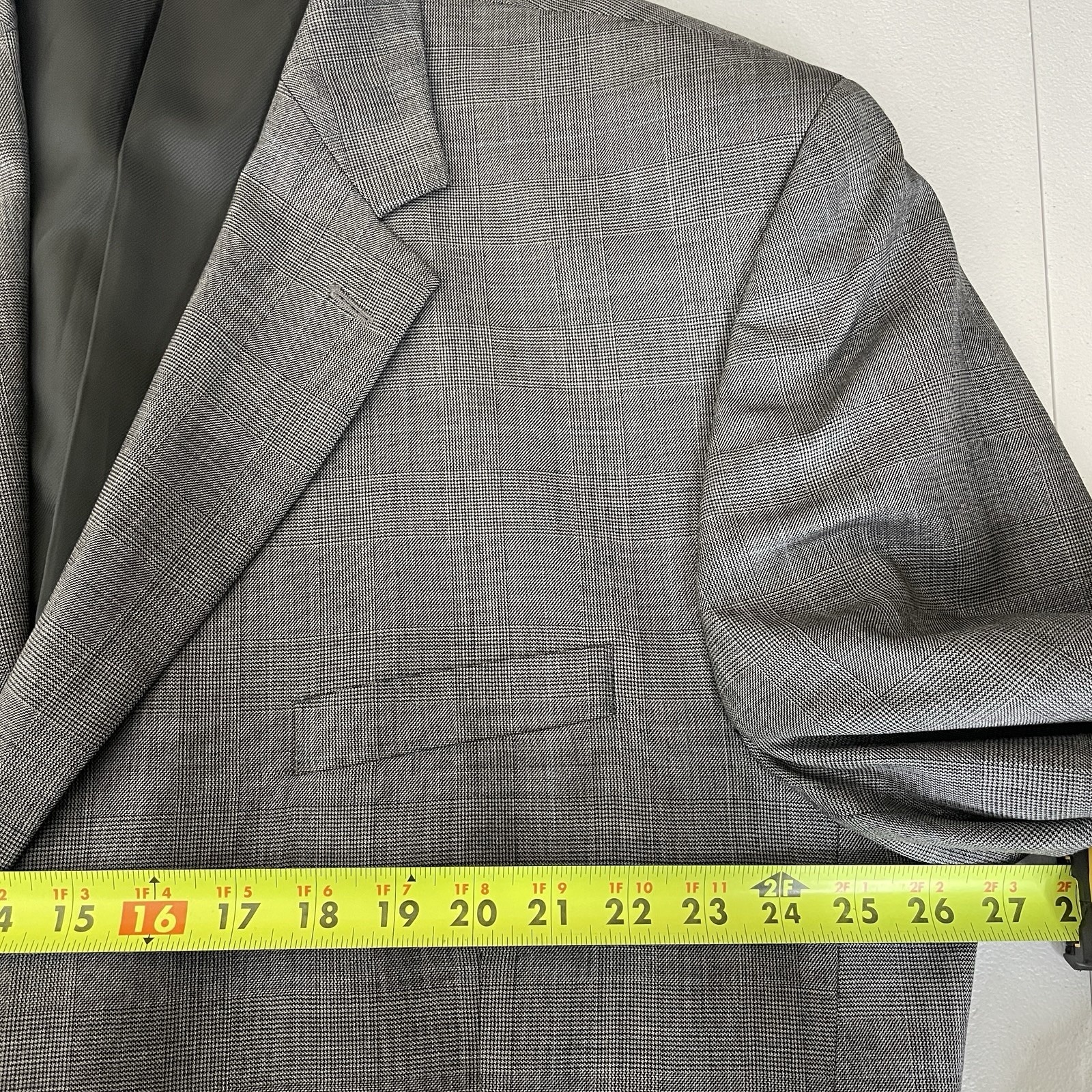 Stanley Blacker Sport Coat Mens 52R Brown Gray Blue Plaid Windowpane Two Buttons