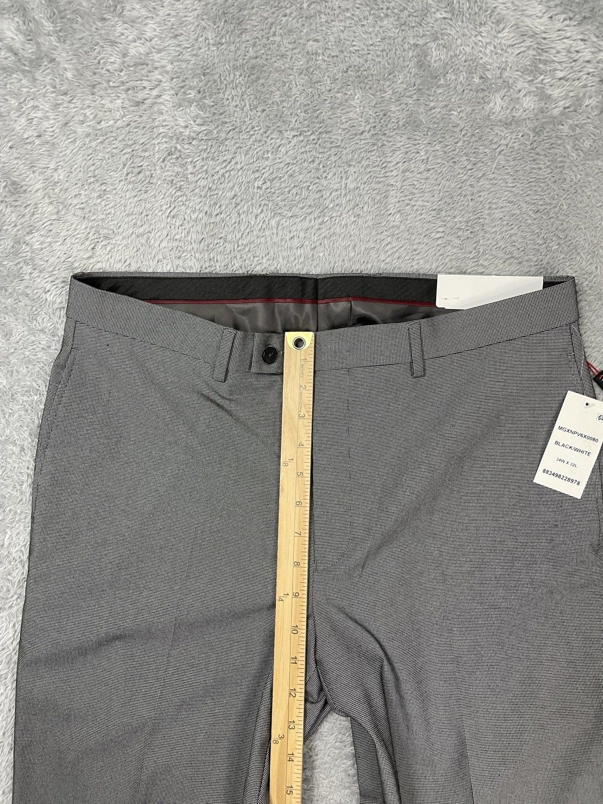Van Heusen FLEX Dress Suit Pants Mens 34×32* Gray Check Slim Fit Stretch NWT