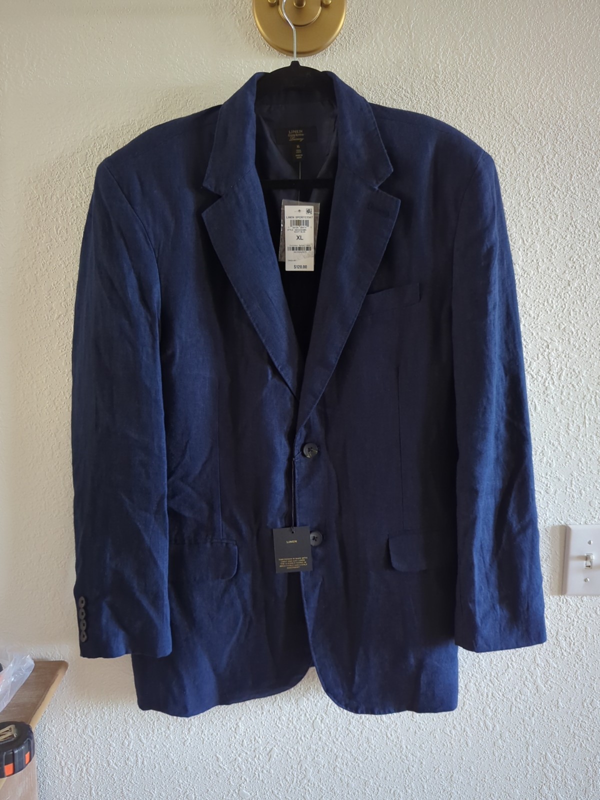 Club Room Men’s 100% Linen Blazer Jacket Sport Coat Unlined Navy Blue XL New