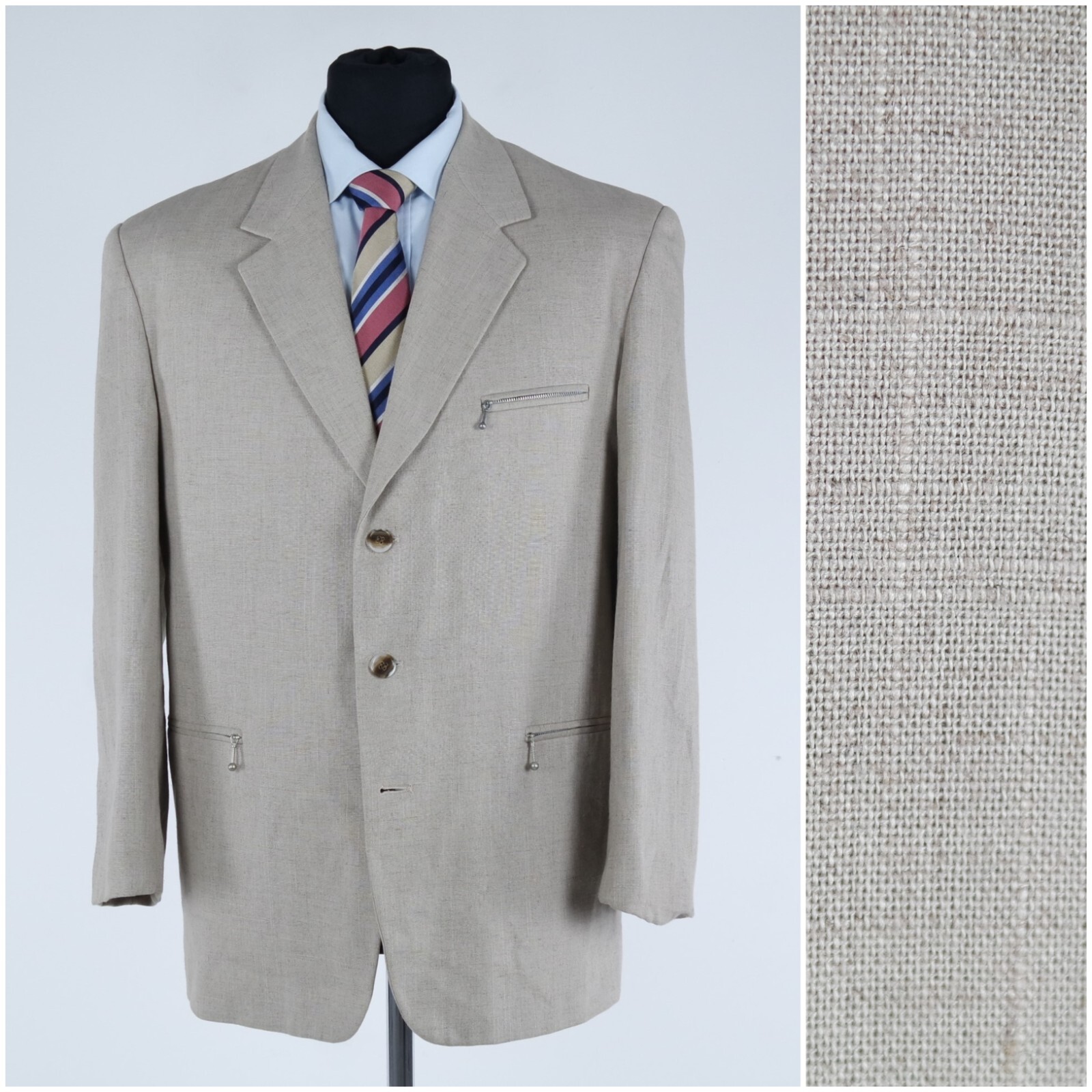 Mens Vintage Sport Coat 42S US Size JORDAN Plaid Light Grey Blazer France Jacket