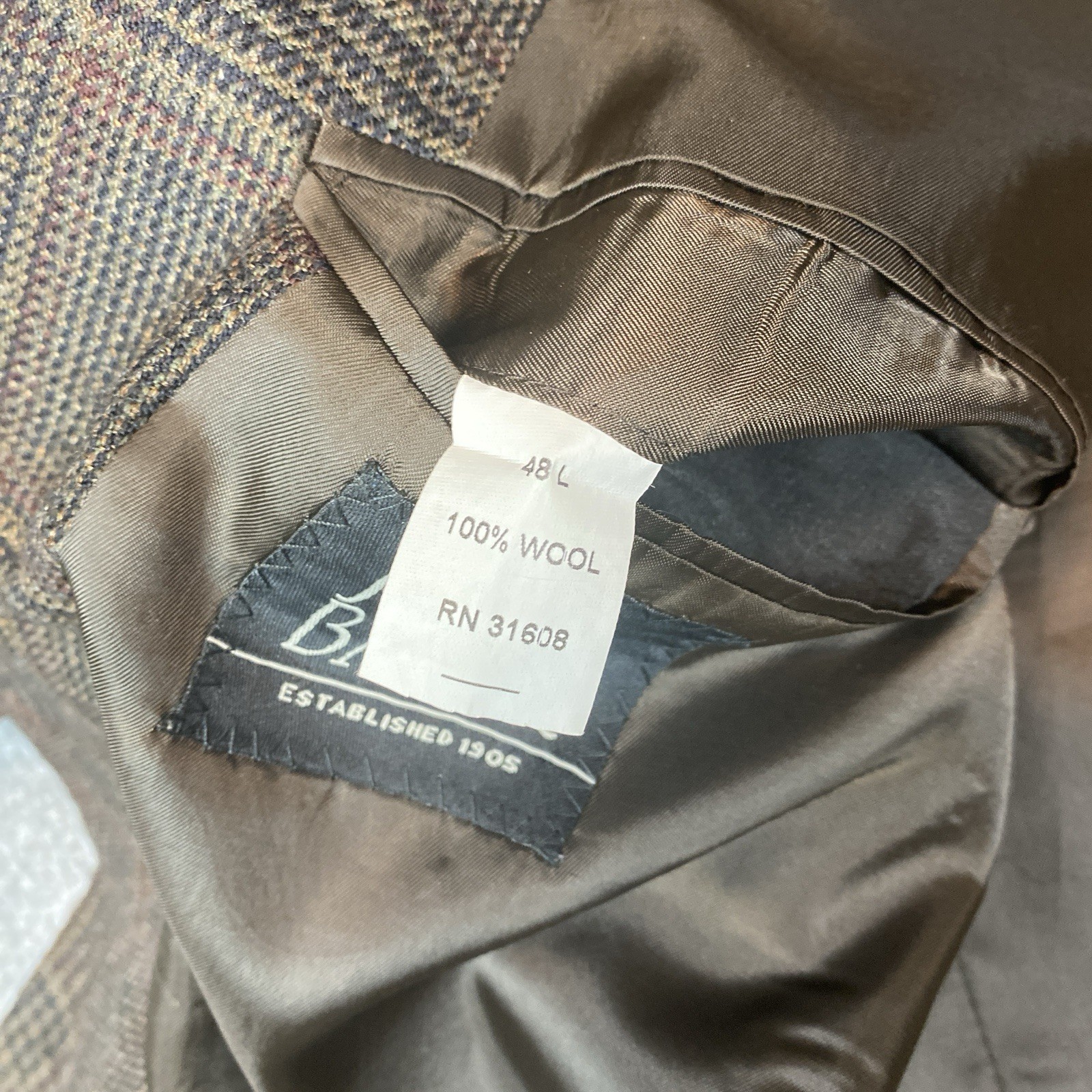 Jos. A. Bank Sport Coat Blazer 48L Glenplaid Wool Brown Tweed Two Button