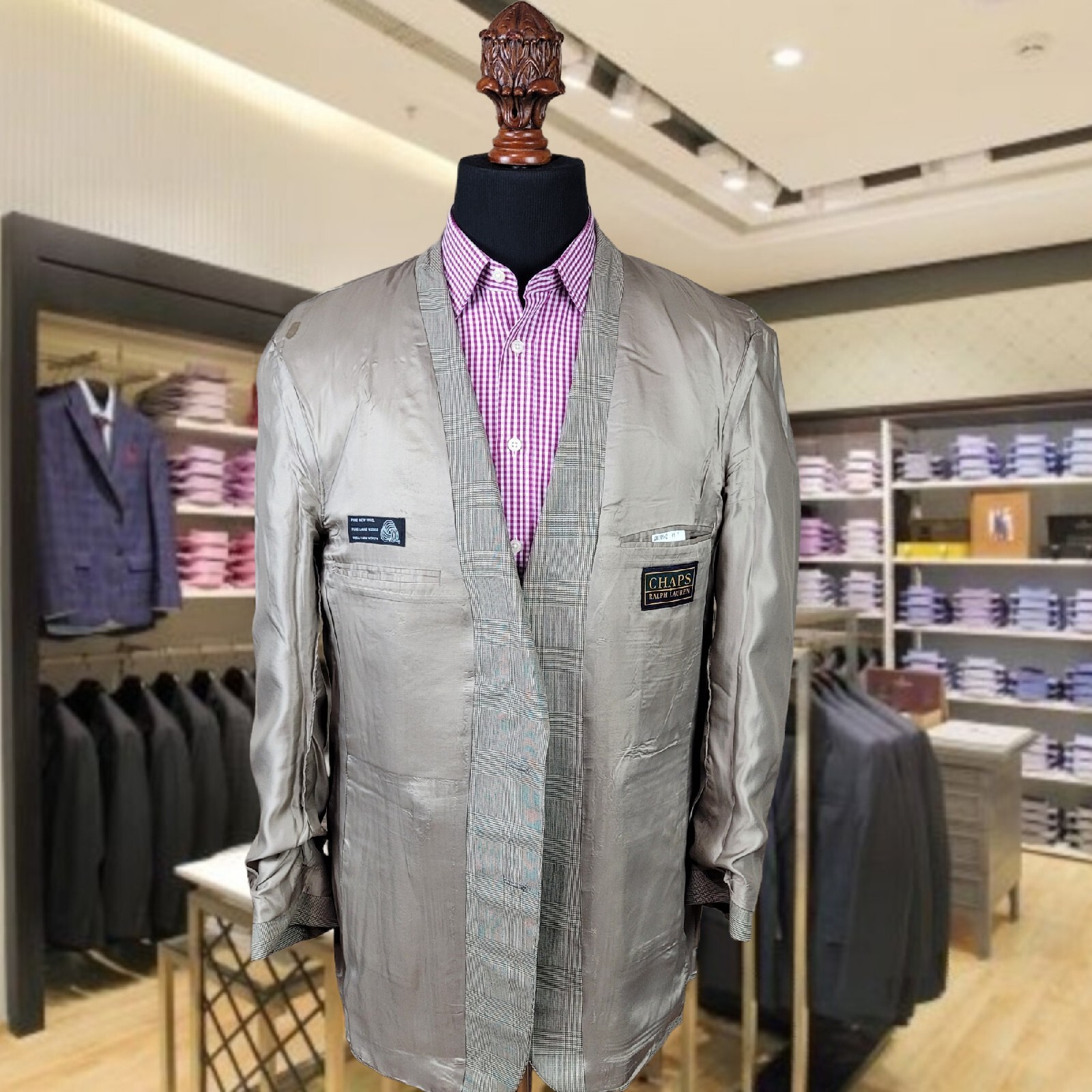 CHAPS RALPH LAUREN Blazer Wool 41L Brown Glen Plaid Mens Sport Suit Coat