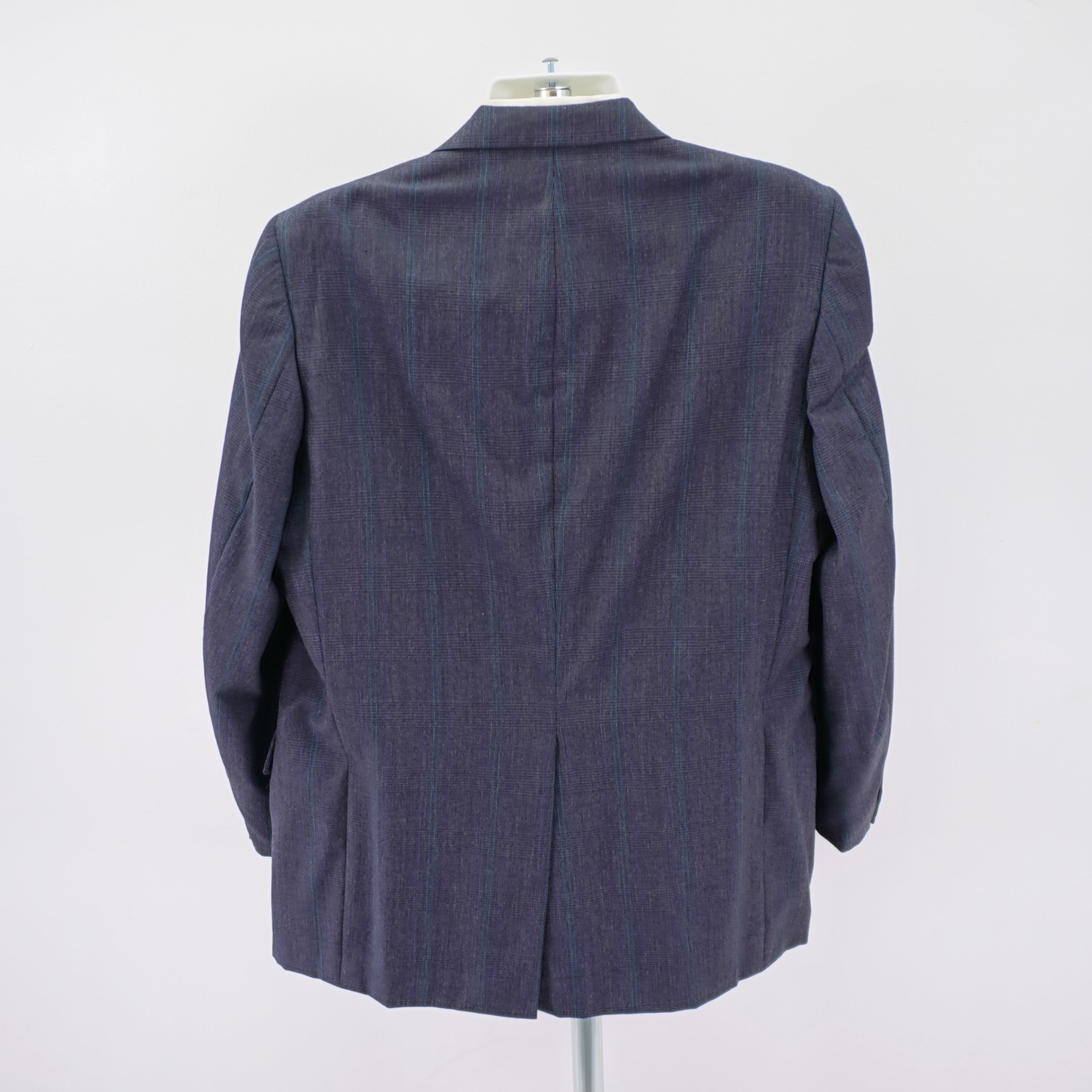 Tom James Thick Wool Gray Plaid W/ Purple Green Striped 2 Piece Suit 46L 44 / 32