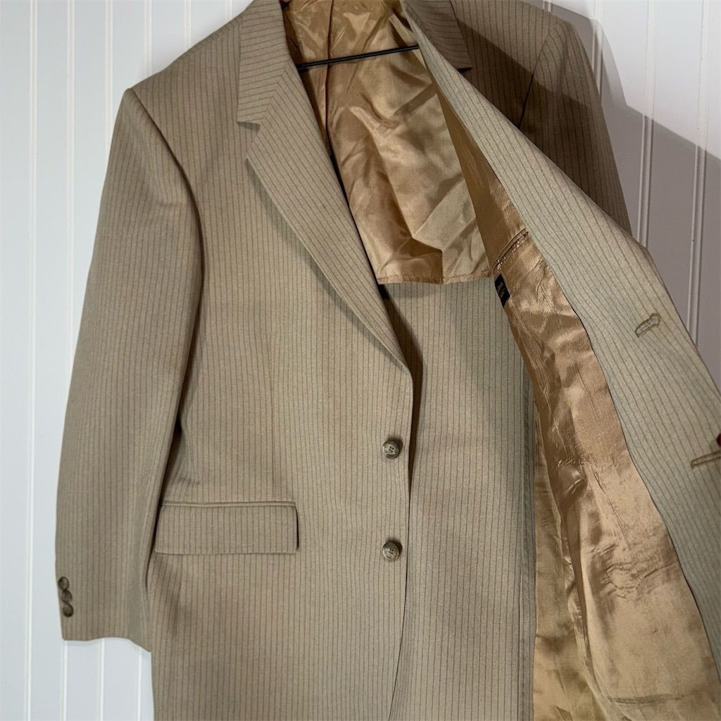 Vintage Sears The Men’s Store 46R Tan Pinstripe Blazer Sport Coat USA Colombia
