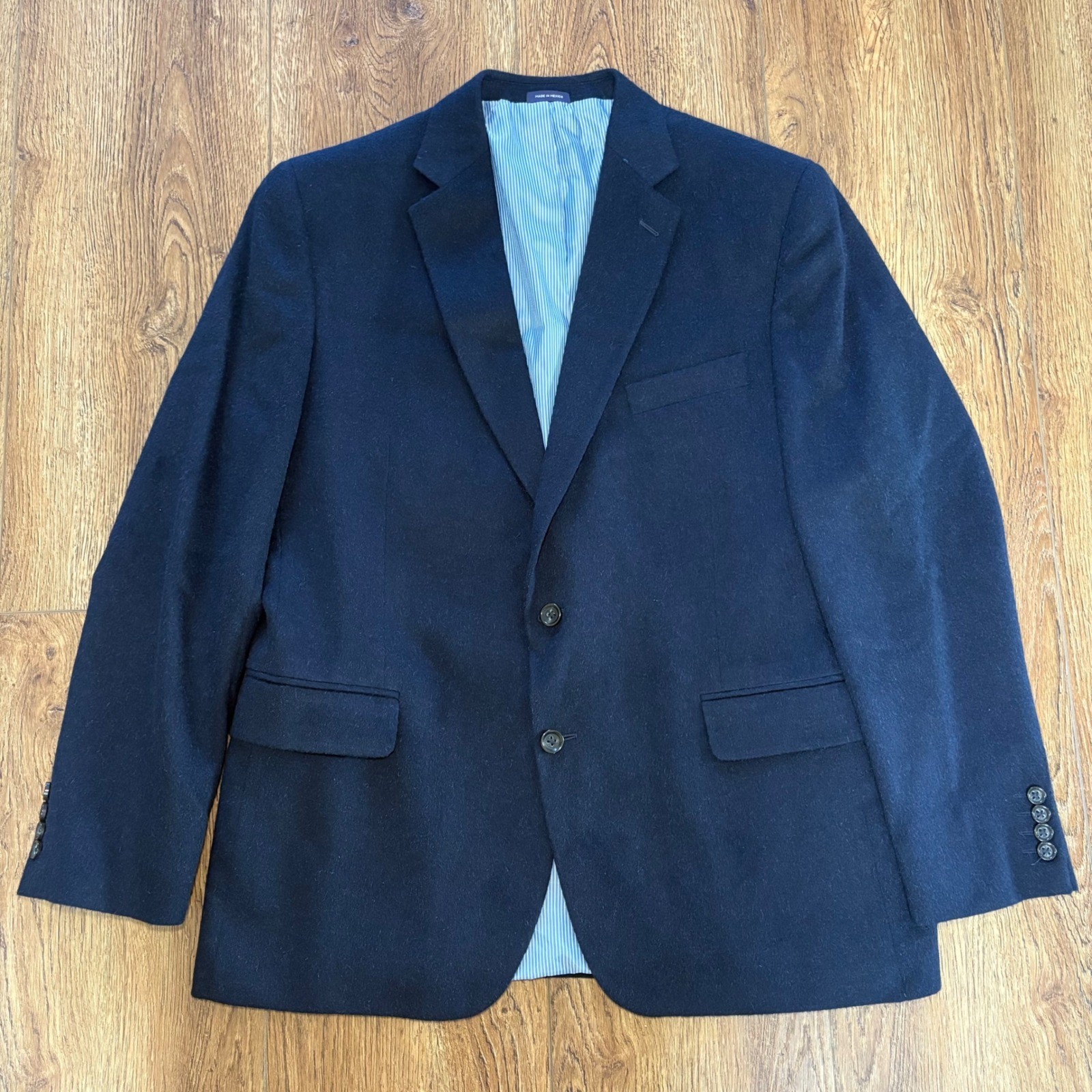 Stafford 100% Camel Hair Navy Blue Sport Coat Blazer Mens 46R Classic Fit Jacket