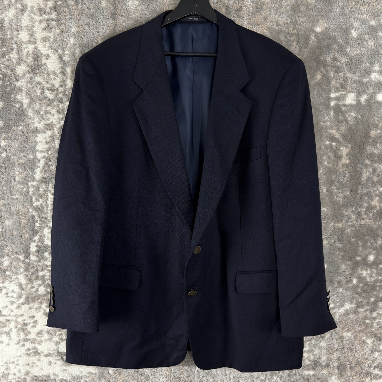 Jones New York Size 46 Wool Career Notched Blazer Jacket Navy Long Sleeve V Neck