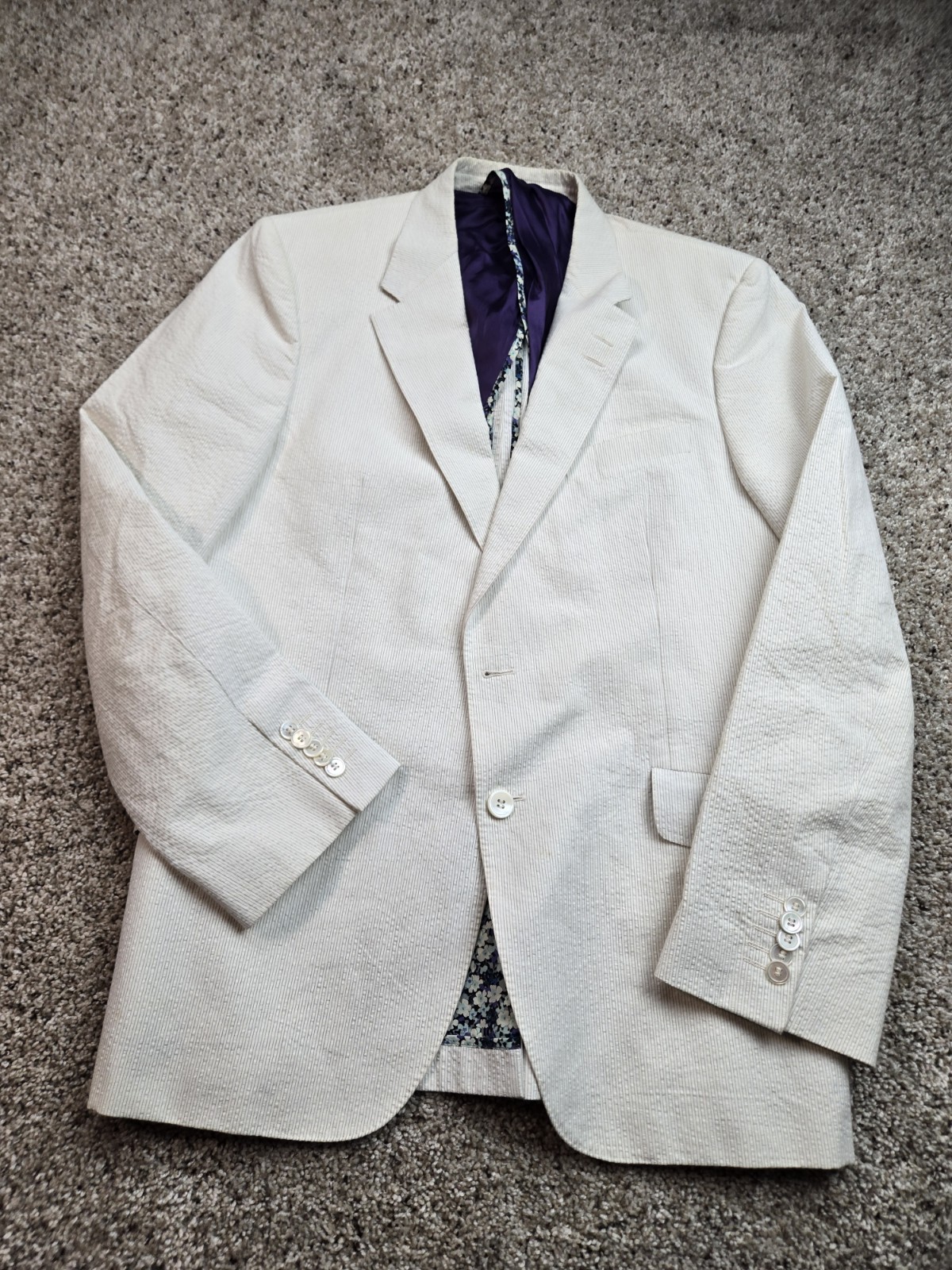 Ted Baker The Westbourne Blazer Mens 42R Cream Seersucker Cotton 2 Button