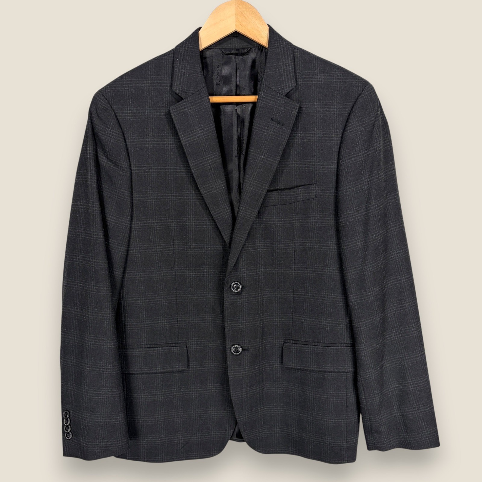Ben Sherman Sport Coat Blazer Jacket Men 38S Gray Black Check Poly Rayon 2 Btn