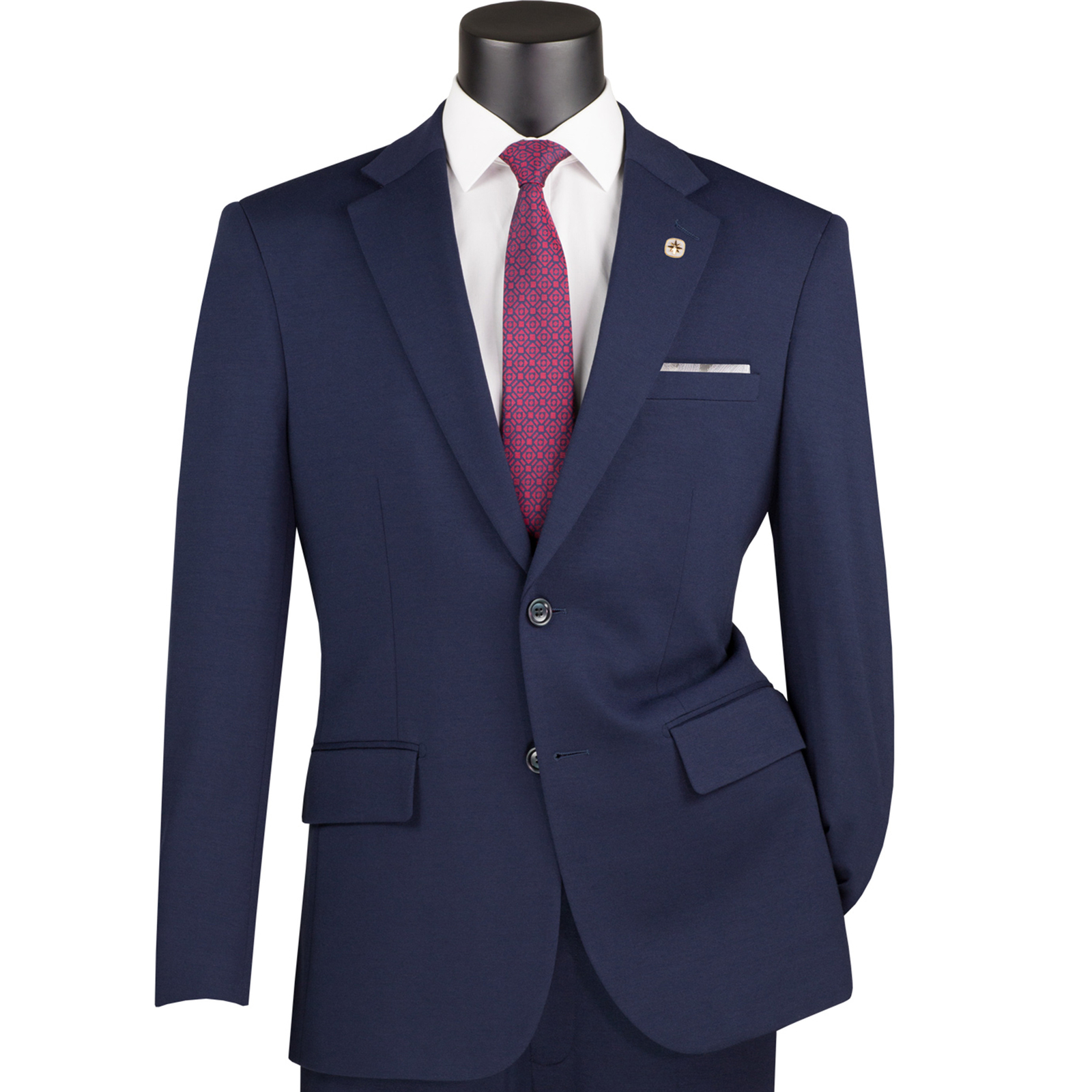 VINCI Men’s Navy Blue Slim Fit 2pc Knit Stretch Suit w/ Adjustable Waist – NEW