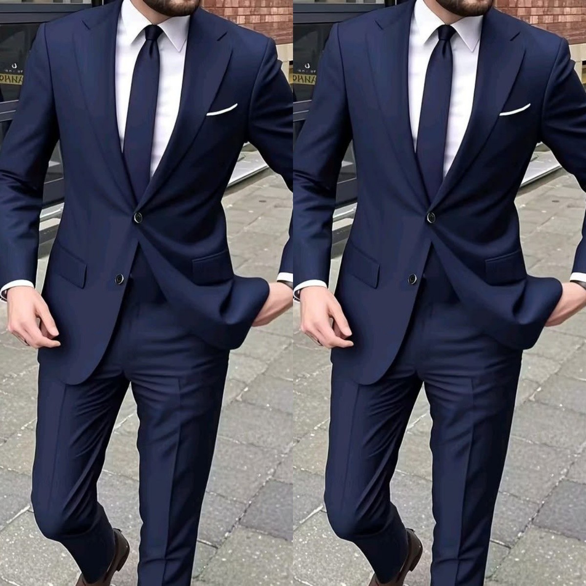 Navy Blue Men’s Suit Business Formal 2Pcs Workwear Office Wedding Jacket Pants