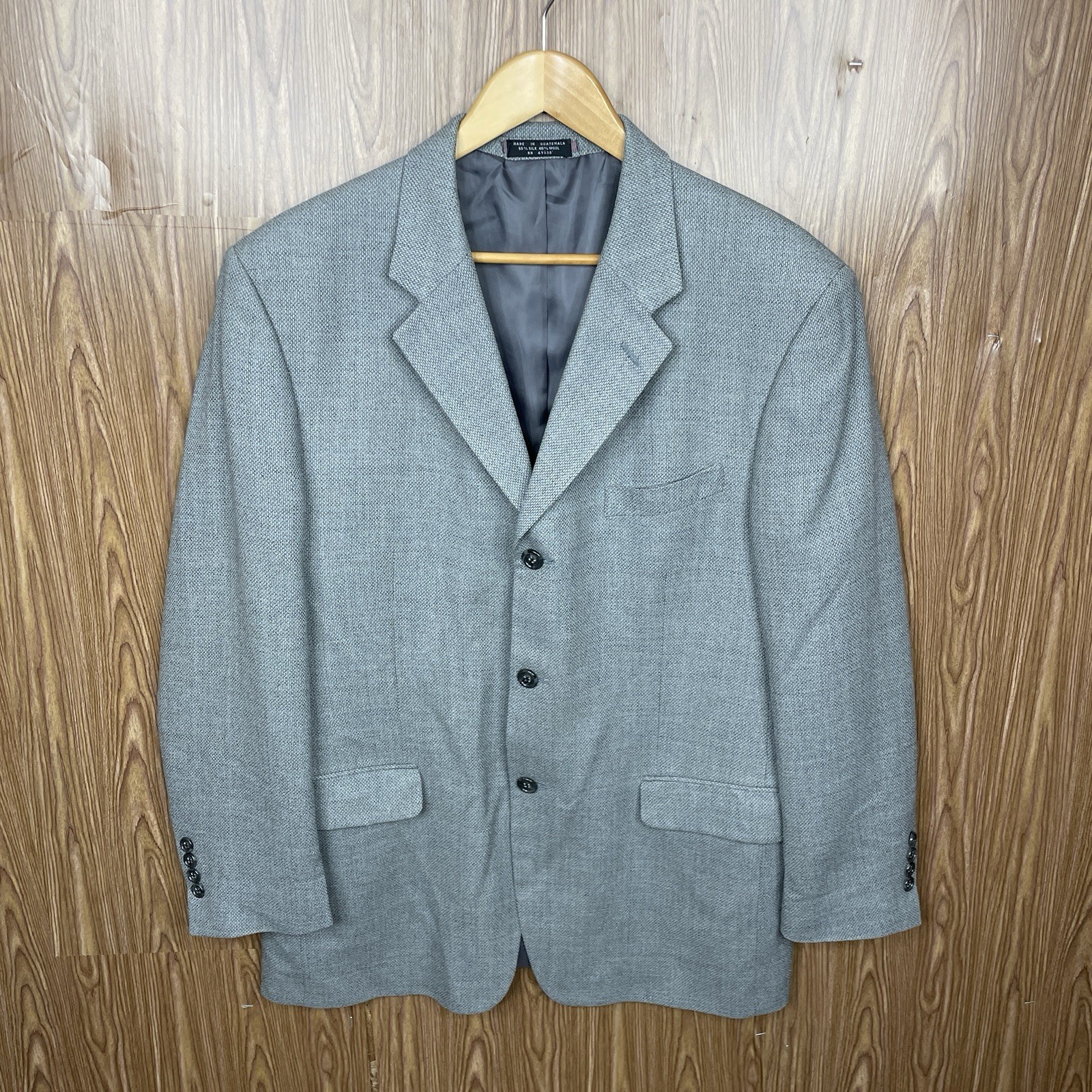 Jones New York Sport Coat Mens 42R Gray Multicolor Check Silk Wool Three Buttons