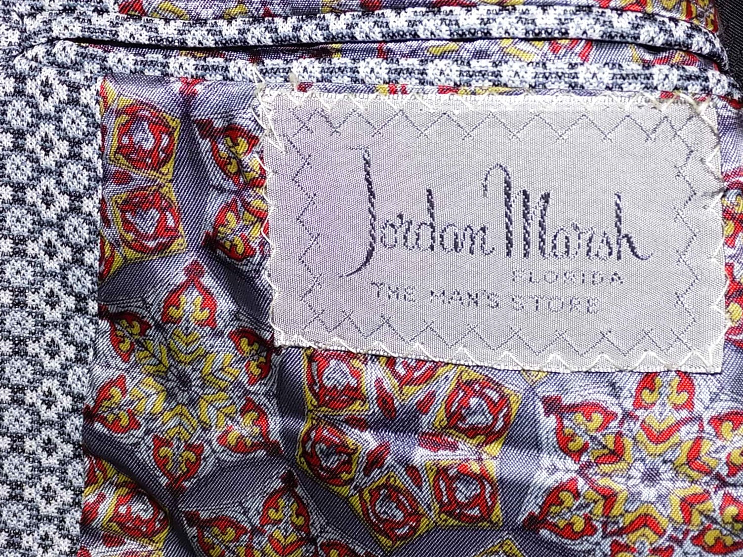 Mint! Vtg 70s JORDAN MARSH FLORIDA SPORT COAT, GEOMETRIC,ATOMIC LINING, Sz M, 41