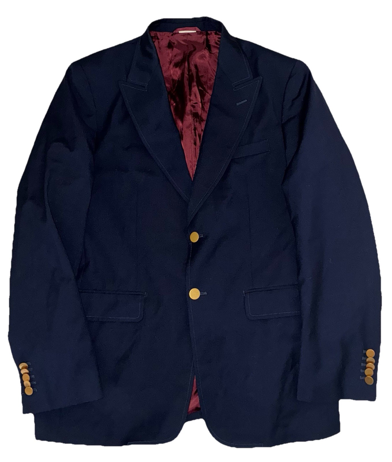 Gucci Uniform Blazer Men’s 44 Navy Wool Mohair Gold Buttons