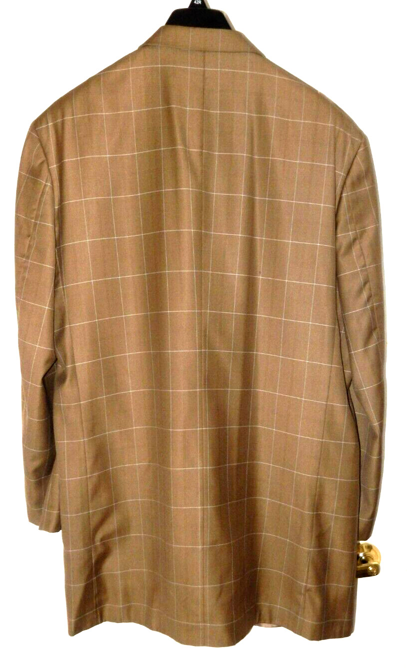 Stacy Adams Super 100’s Luxury Rayon Blend Suit-44L, dark tan windowpane