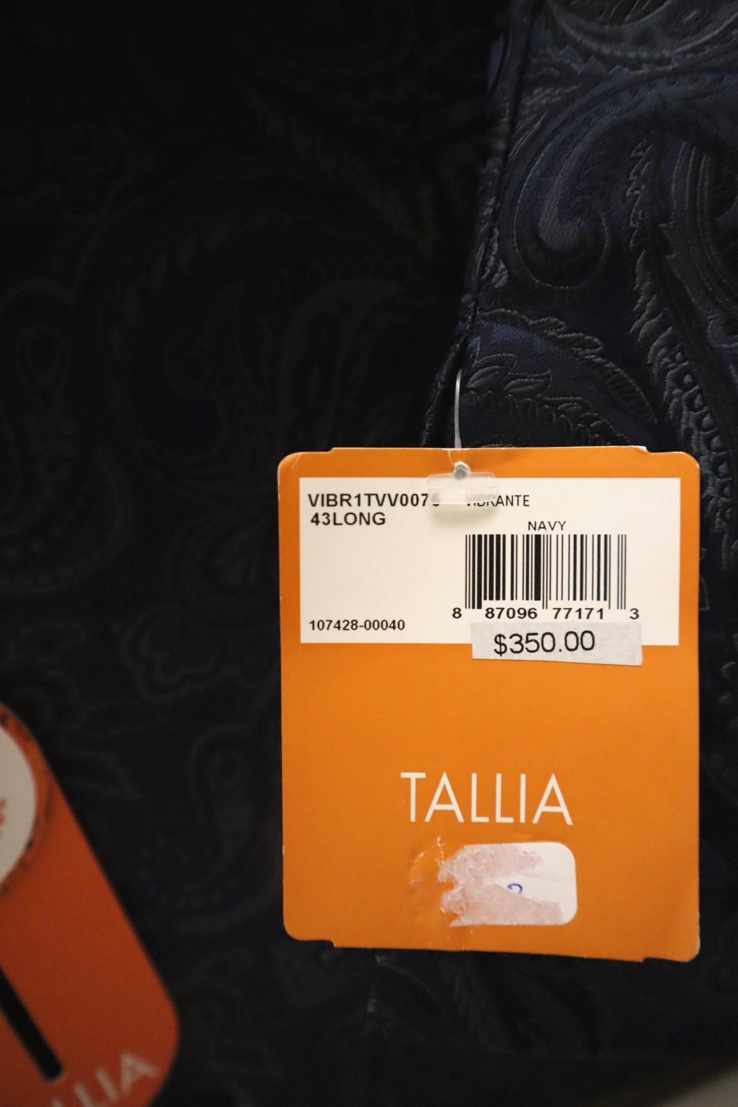 Tallia Men’s Sz 43 Long Navy Blue Paisley Jacquard Slim Fit Dinner Jacket $350