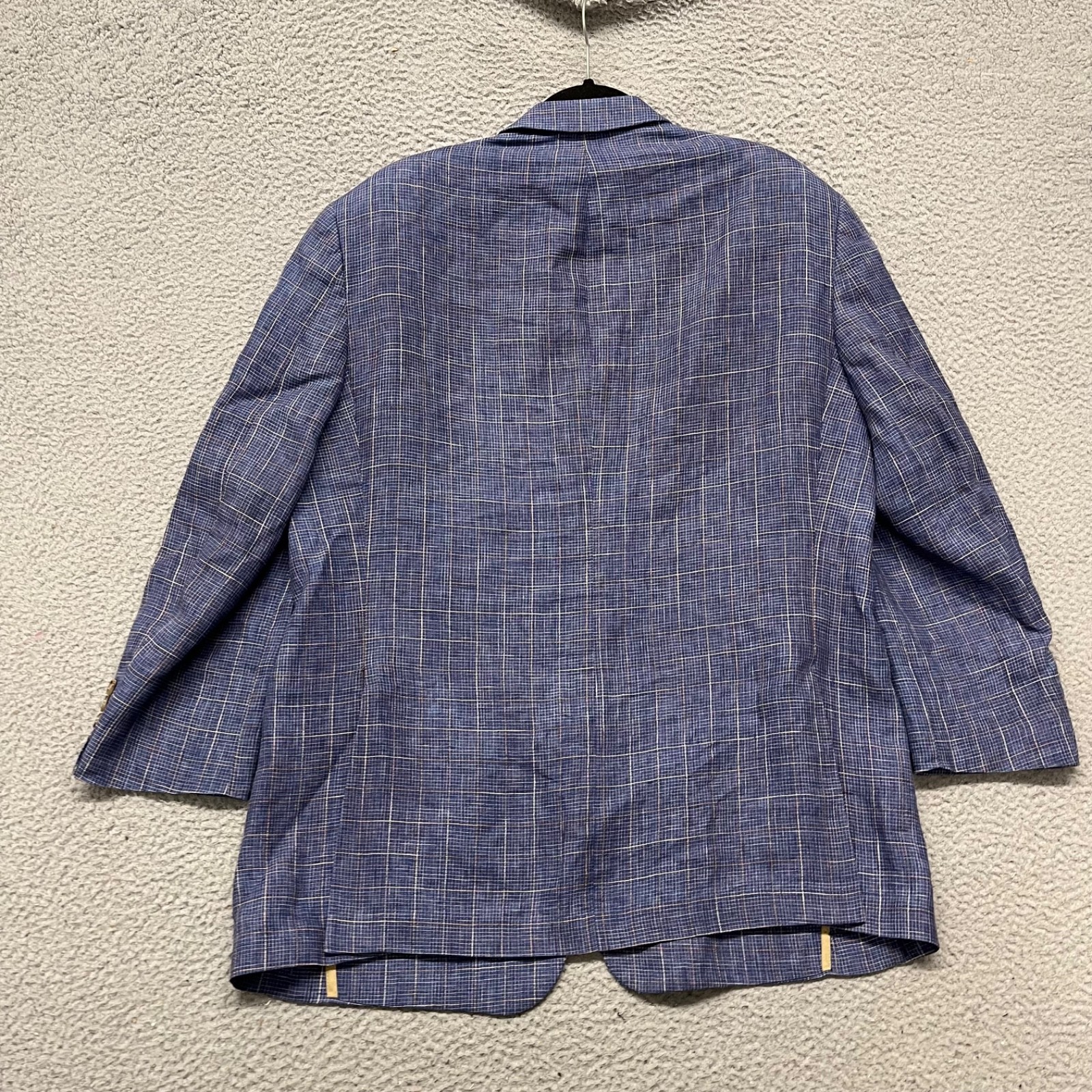 Haspel Linen Blazer Mens 44 Blue Plaid Unstructured Retro Heritage Preppy