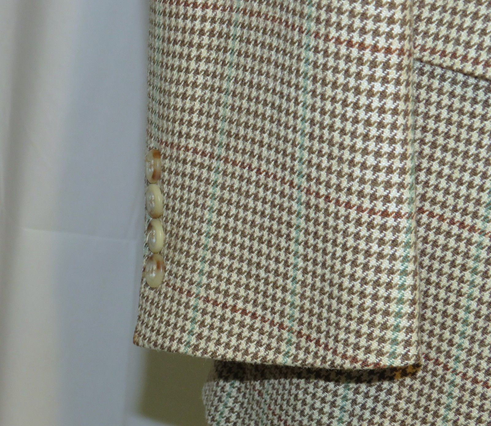 Polo Ralph Lauren VTG USA Beige Houndstooth 100% Silk Two Button Sport Coat 41L