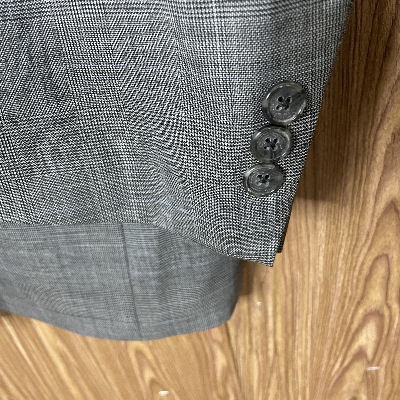 Stanley Blacker Sport Coat Mens 52R Brown Gray Blue Plaid Windowpane Two Buttons