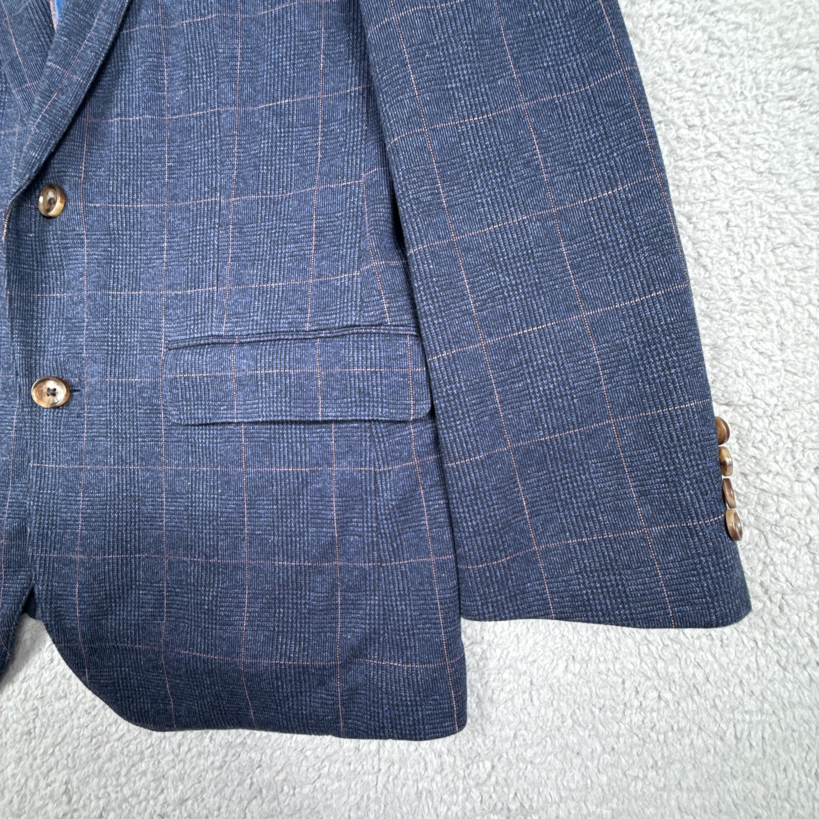 Bonobos Blazer Mens 40S Navy Jetsetter Windowpane Stretch Unstructured Jacket