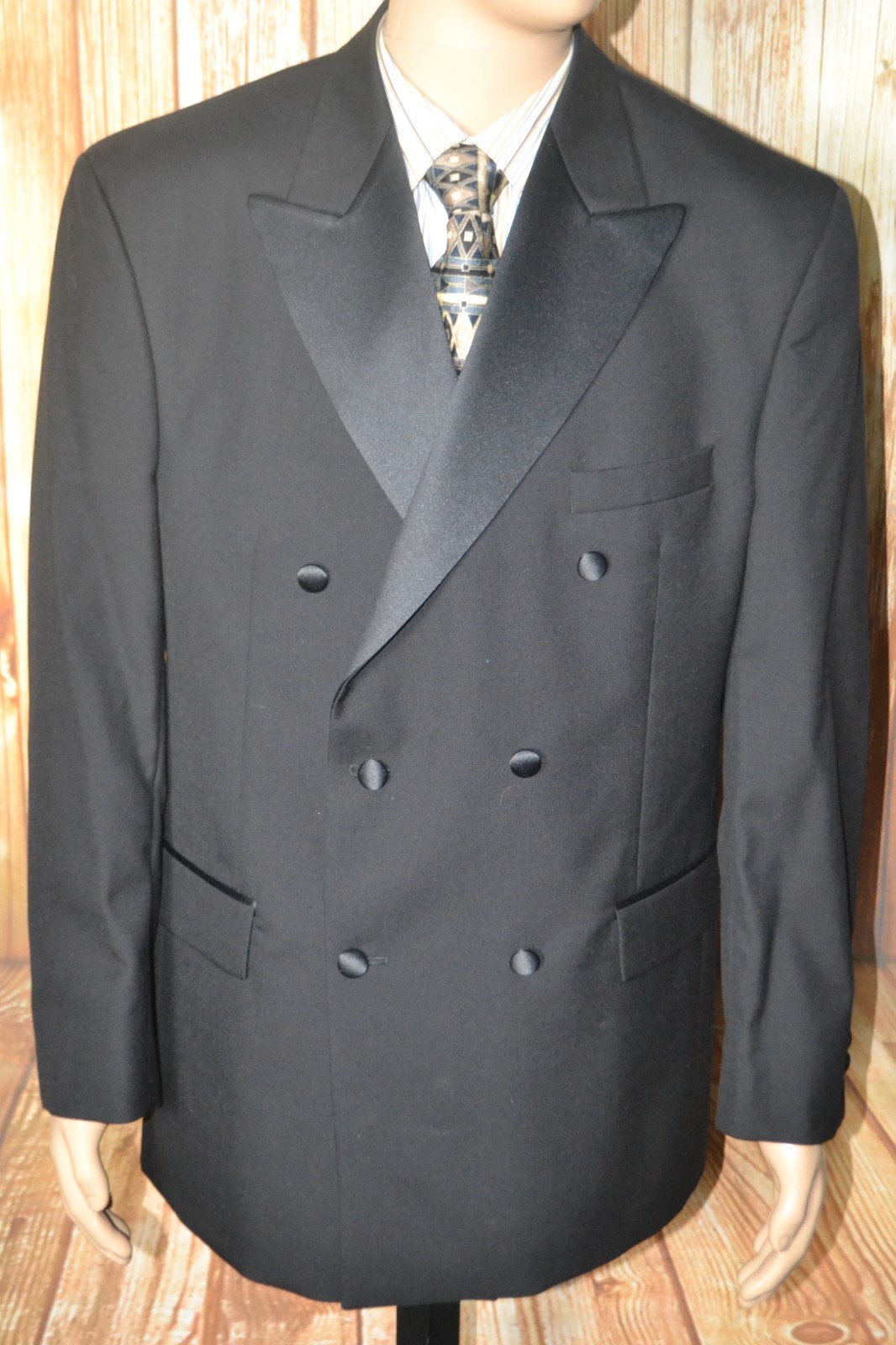 Jos A Bank Men Wool Double Breasted 6 Front Button Black Suit Jacket Sz 42R
