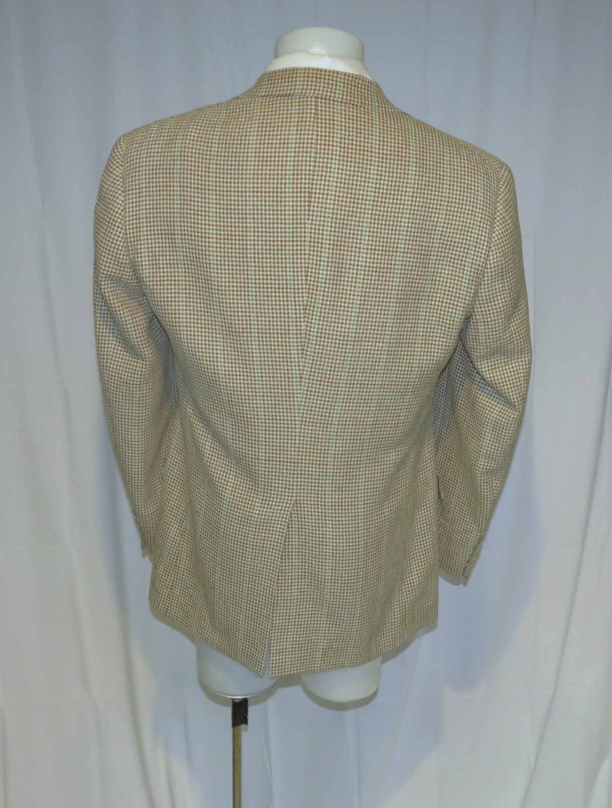 Polo Ralph Lauren VTG USA Beige Houndstooth 100% Silk Two Button Sport Coat 41L