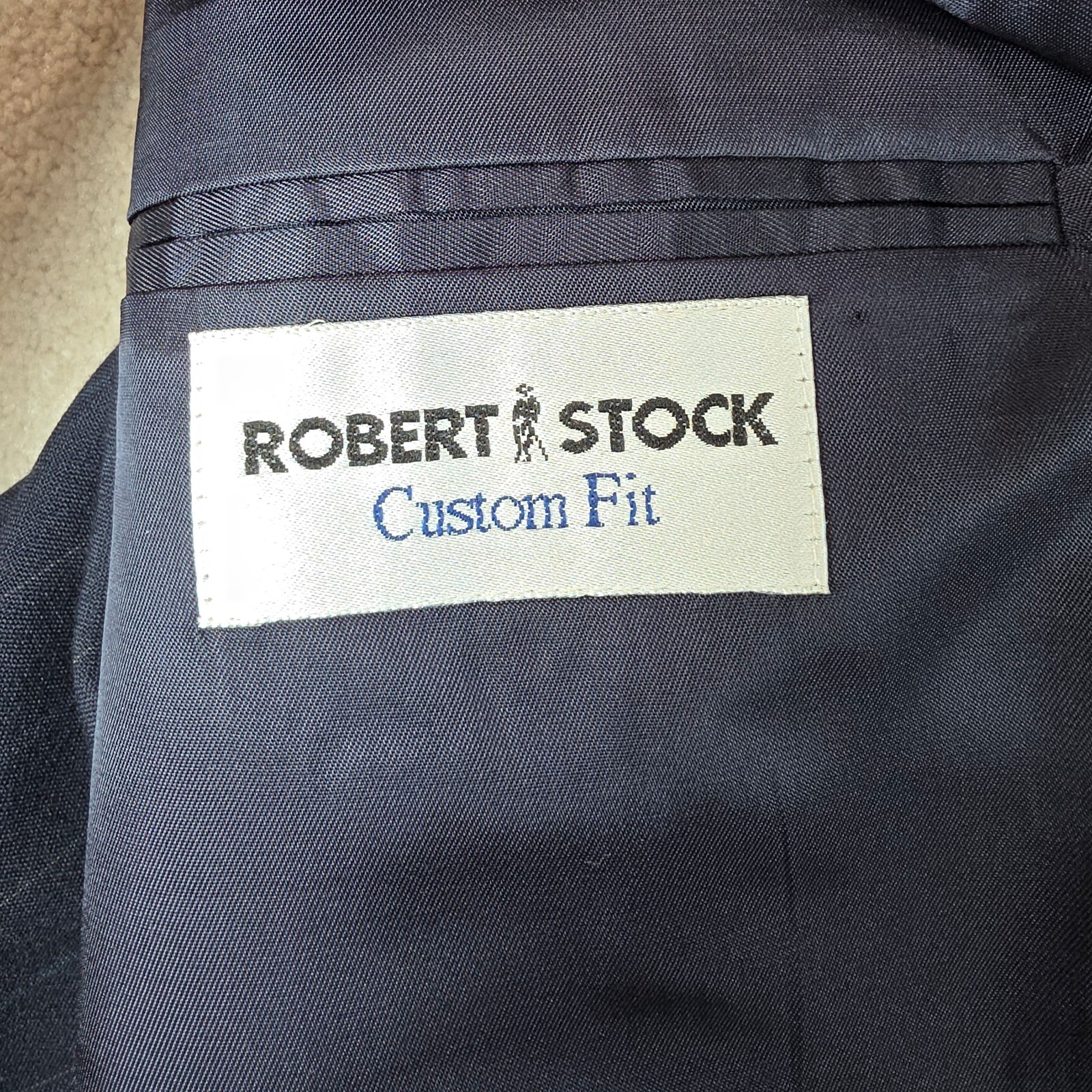 Robert Stock Suit Blazer Mens 46L Blue Striped Custom Fit Double Breasted