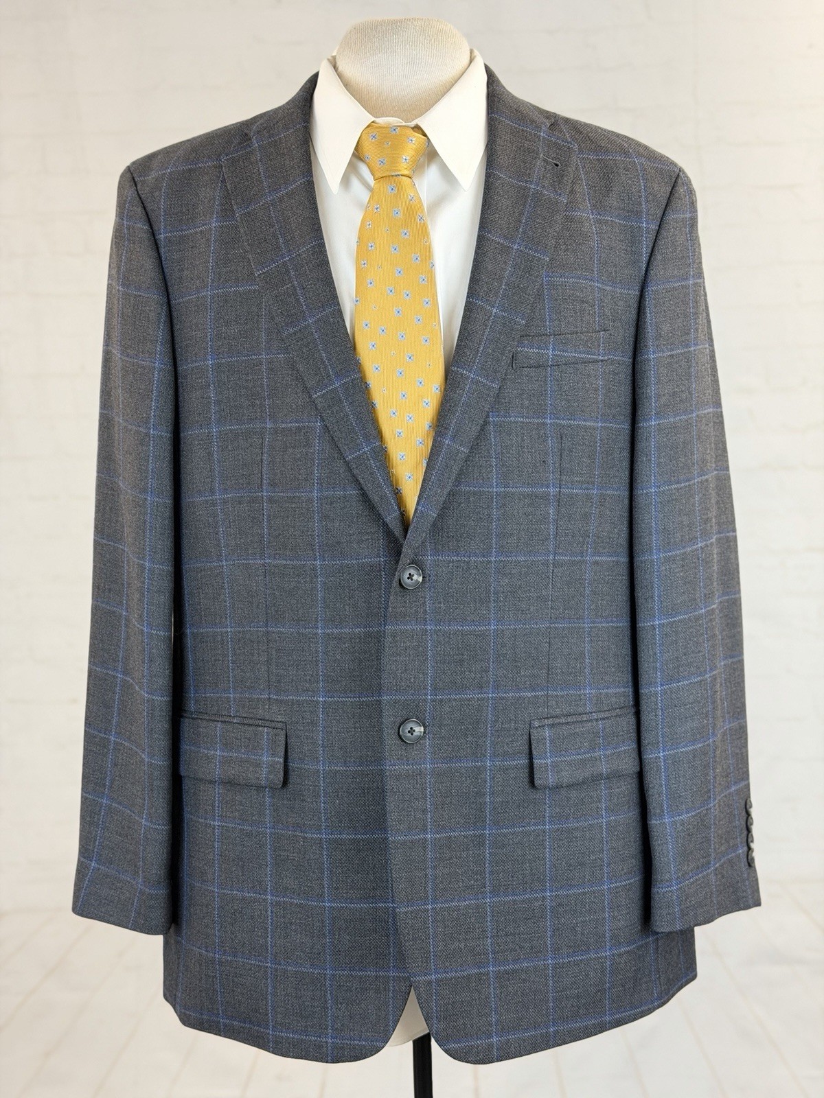 Jos. A. Bank Men’s Dark Gray Plaid 100% Blazer 44L Tailored Fit Two Button