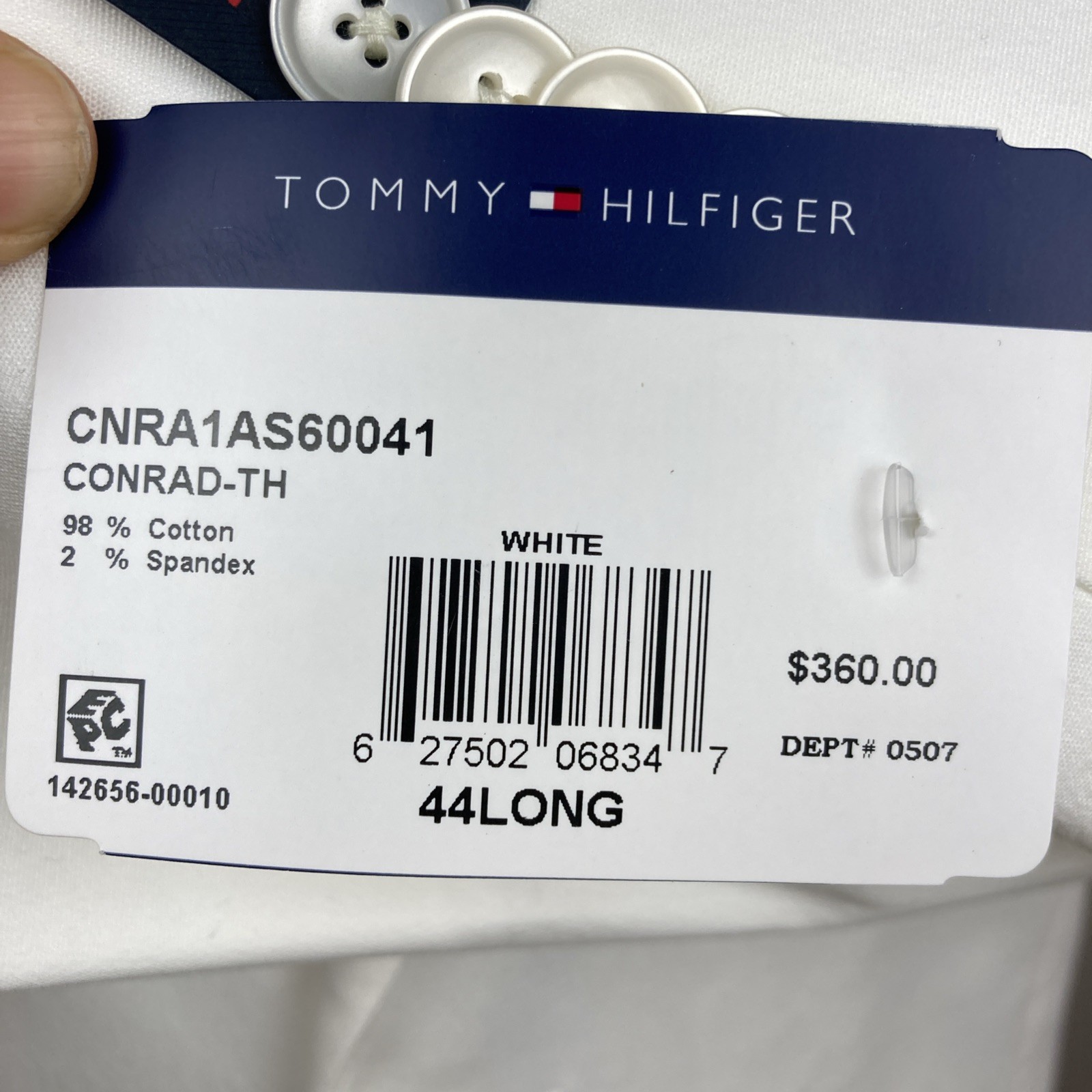 Tommy Hilfiger Mens Modern fit Suit Jacket Black 44L White Solid Stretch
