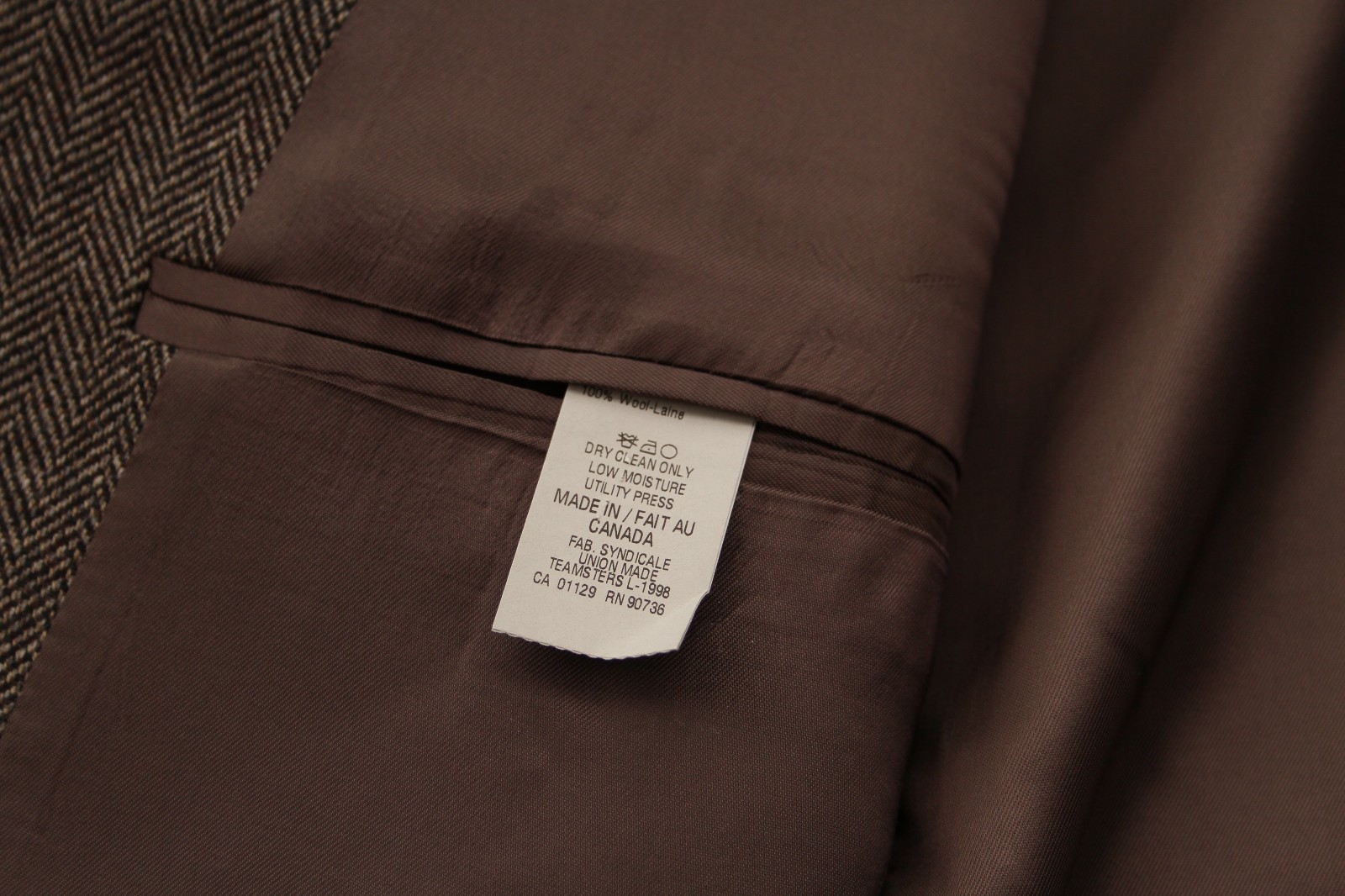 VTG Ralph Lauren Herringbone Blazer Men’s 42R -100% Pure Wool-Canada Made -Brown