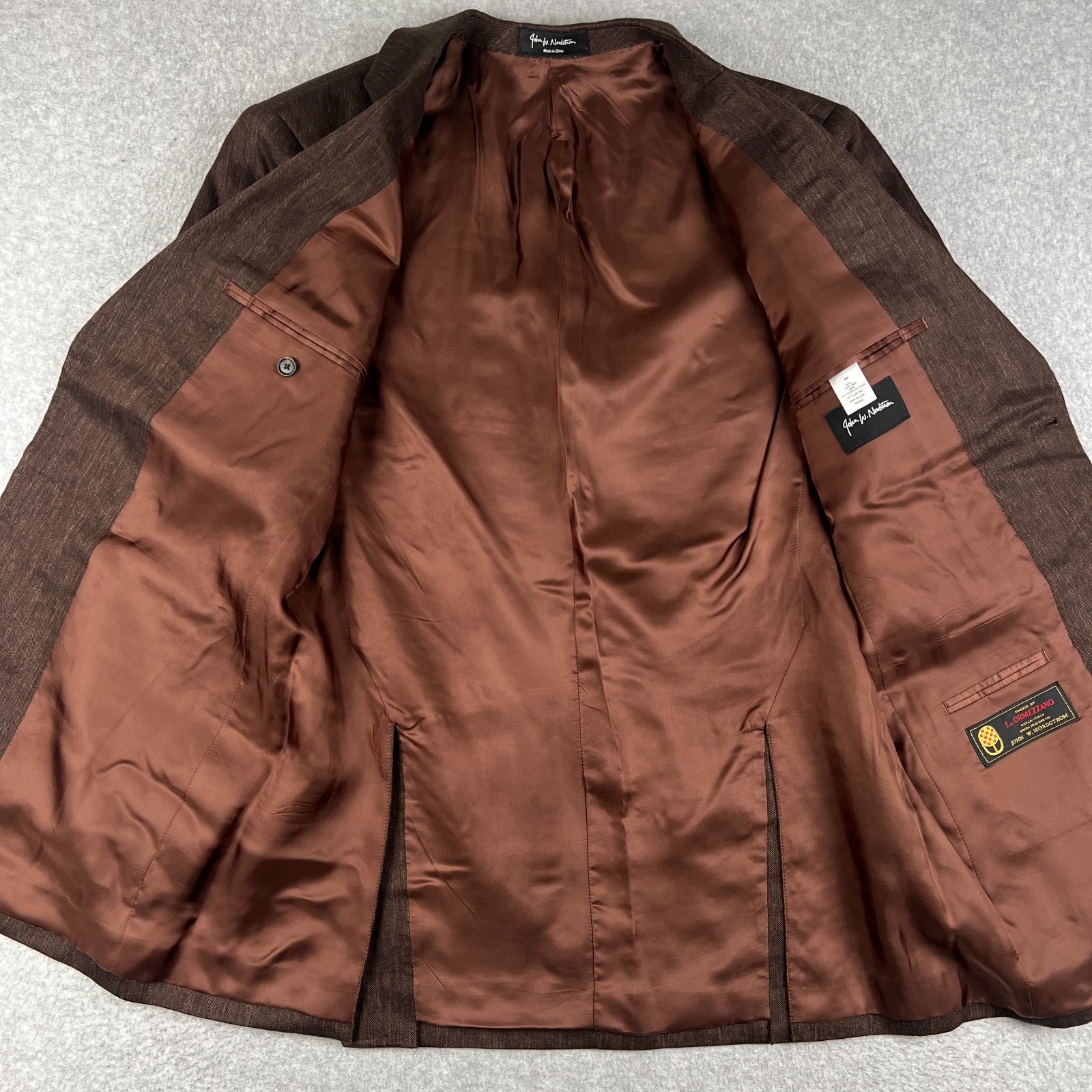 John Nordstrom 100% Linen Ormezzano Sports Coat Blazer 42R Mens Brown Jacket
