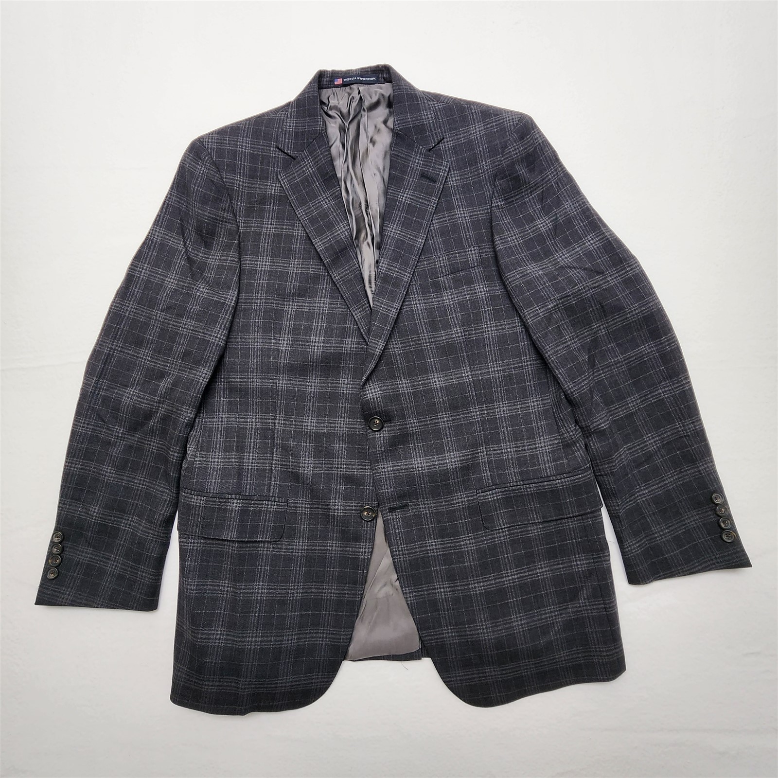 USA MADE Hart Schaffner Marx 40R Gray Check Wool Soft Shoulder Blazer Sport Coat