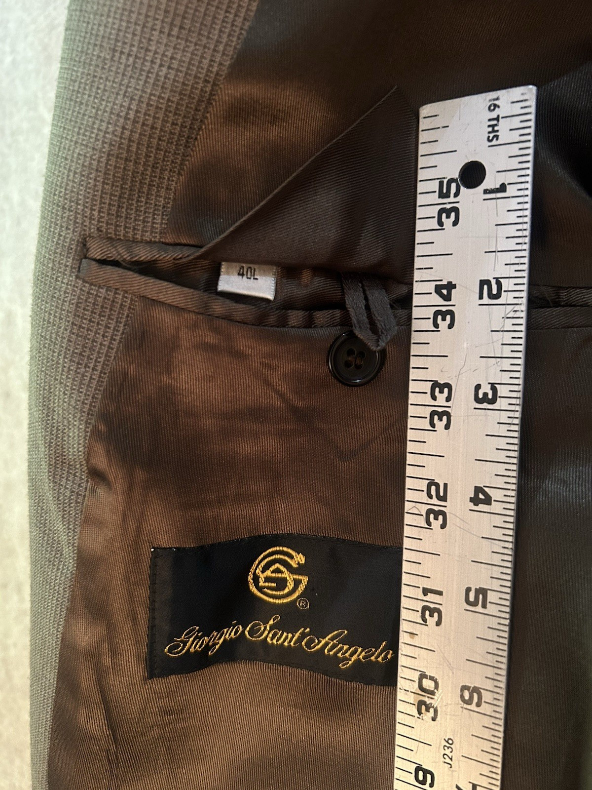 Giorgio Sant’Angelo Suit Mens 40L Jacket 34W Pants Brown Wool Blend 2 button