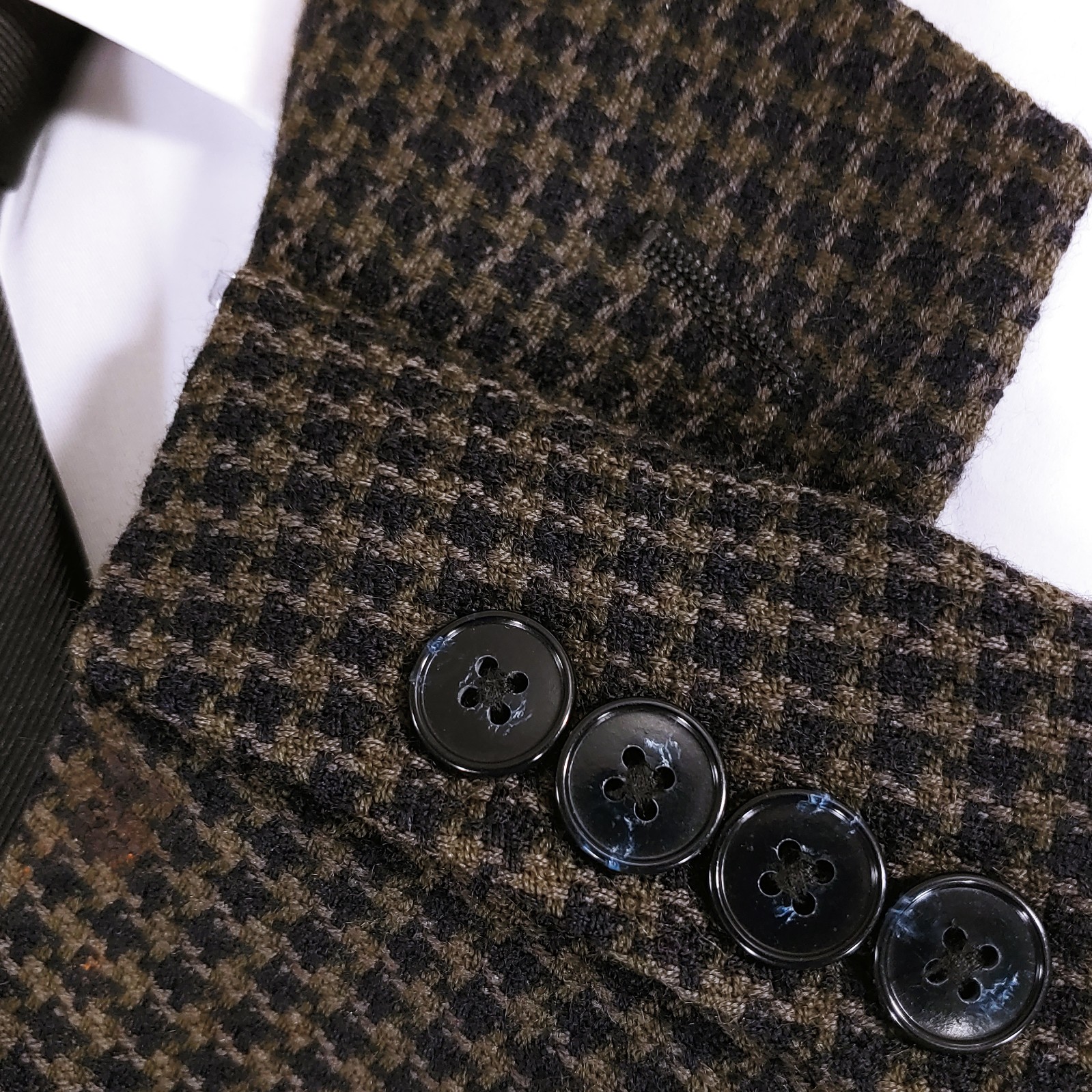 Alfani Tweed Sport Coat Mens 40S Wool Green Black Geometric Blazer 2 Bttn