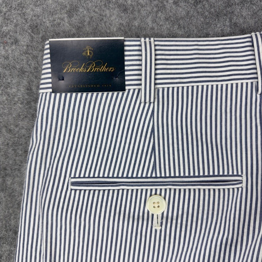 Brooks Brothers Suit Men 44L 39×30 Blue White Seersucker Pinstripe Cotton Summer