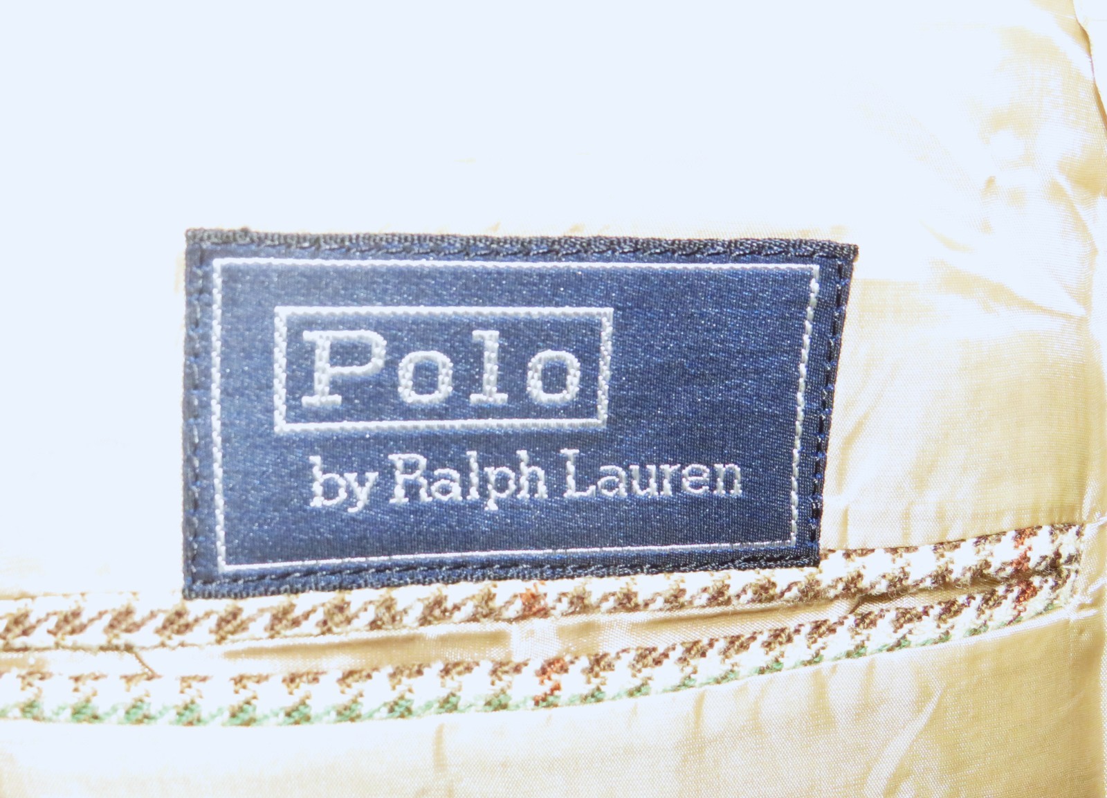 Polo Ralph Lauren VTG USA Beige Houndstooth 100% Silk Two Button Sport Coat 41L