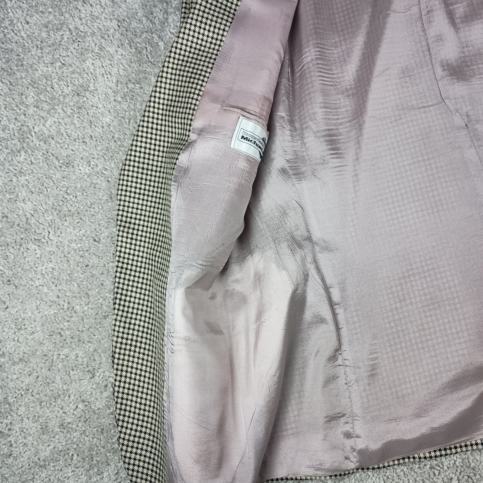 Vintage Bugatchi Uomo Michael Jordan Blazer 46R Mens Tan Houndstooth Wool Jacket