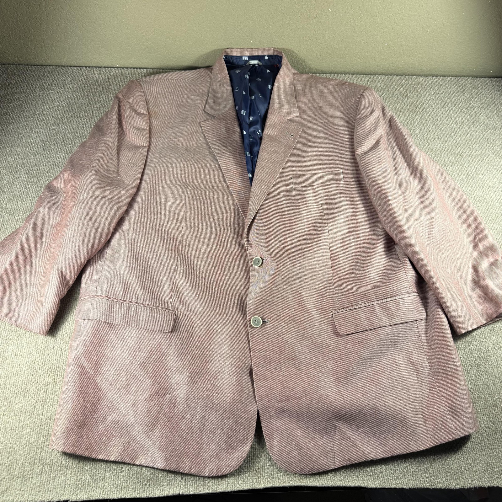 Oak Hill Blazer Mens 2XL Red Solid 2 Button Sport Coat Nautical Lining Jacket