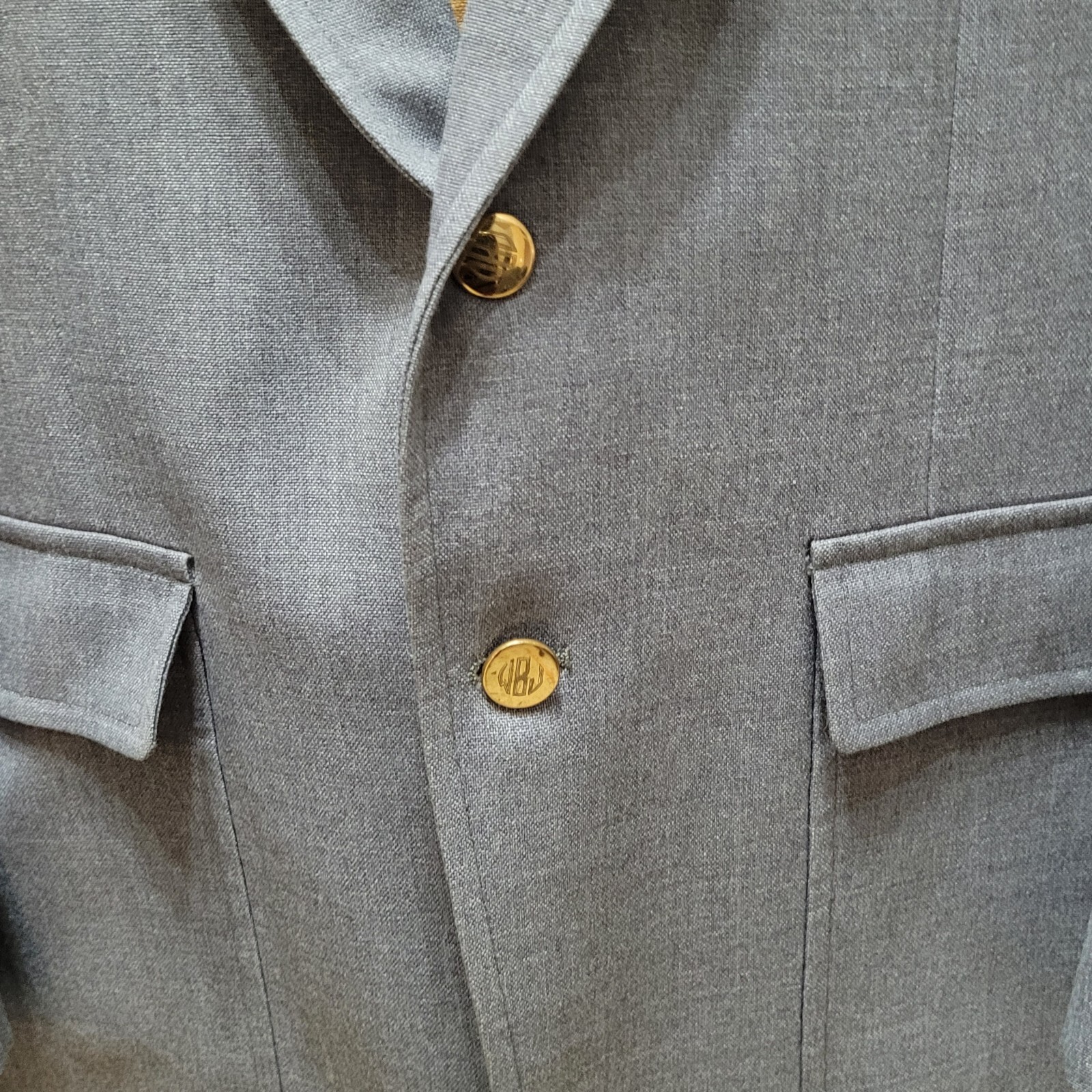 Vtg Palm Beach Blazer Mens 46R Gray Unstructured Gold Accent Buttons Sportscoat