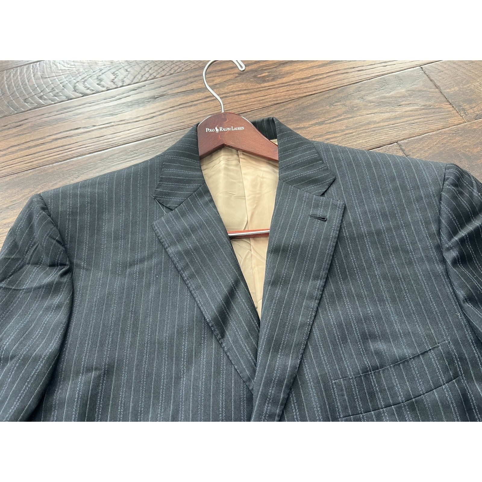 Isaia Napoli Gianluca Stewart A Pinstripe Wool Blazer Gray Blue 56L IT 46L US