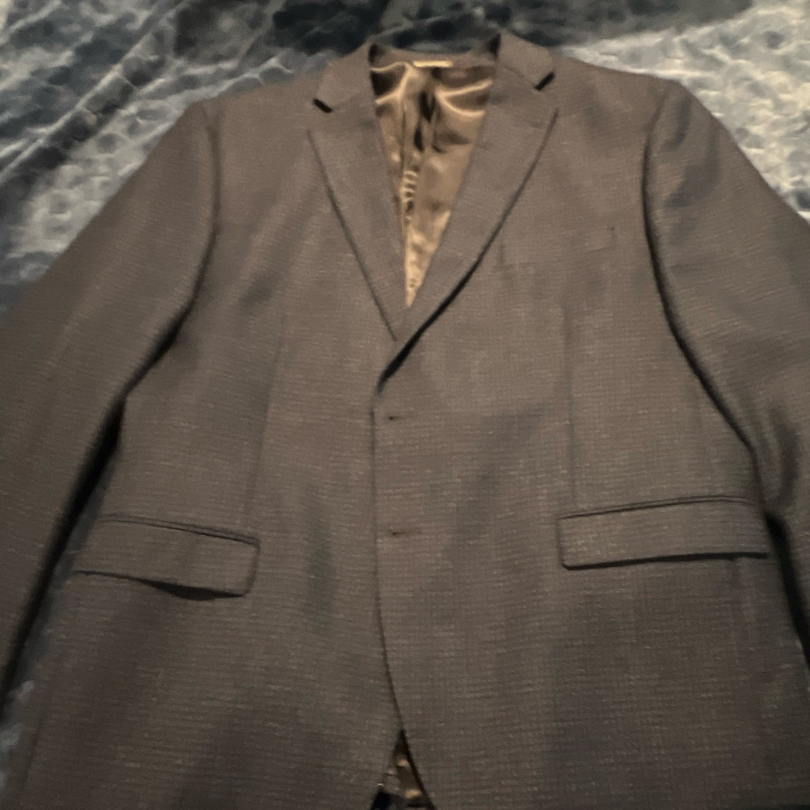 Calvin Klein Men’s Black Check Blazer 2-Button Notch Lapel Wool Blend 48R