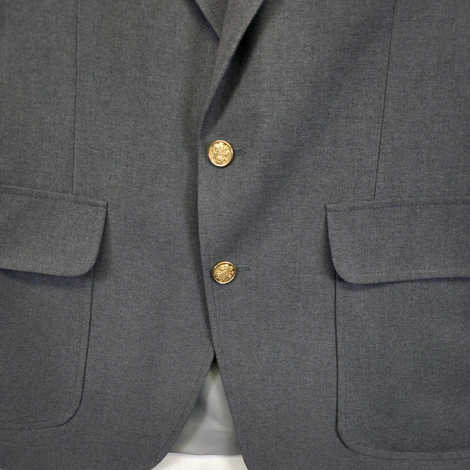 Mens Gray Blazer Jacket 38 Polyester Wool Blend Gold Buttons