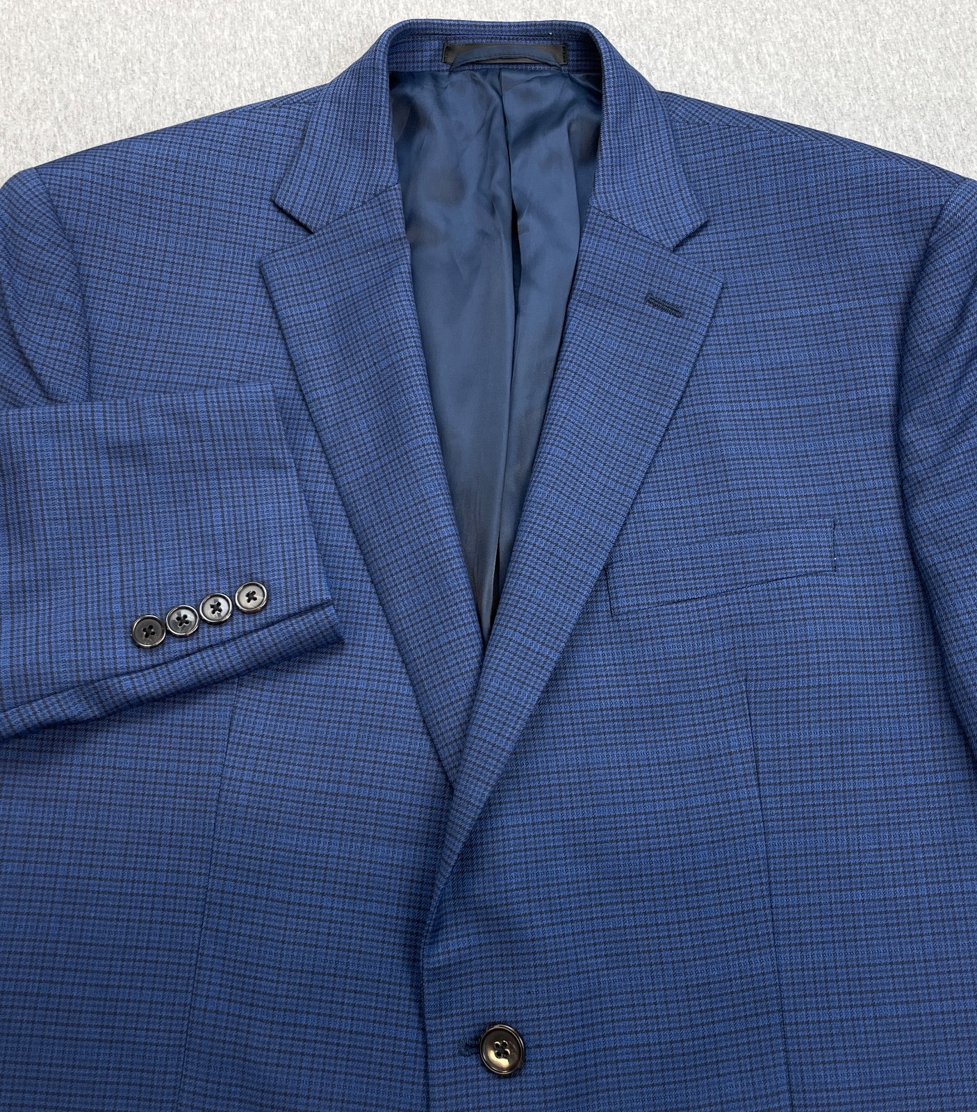 Lauren Ralph Lauren Blazer Men 43R Blue Stretch Plaid Houndstooth Black Label