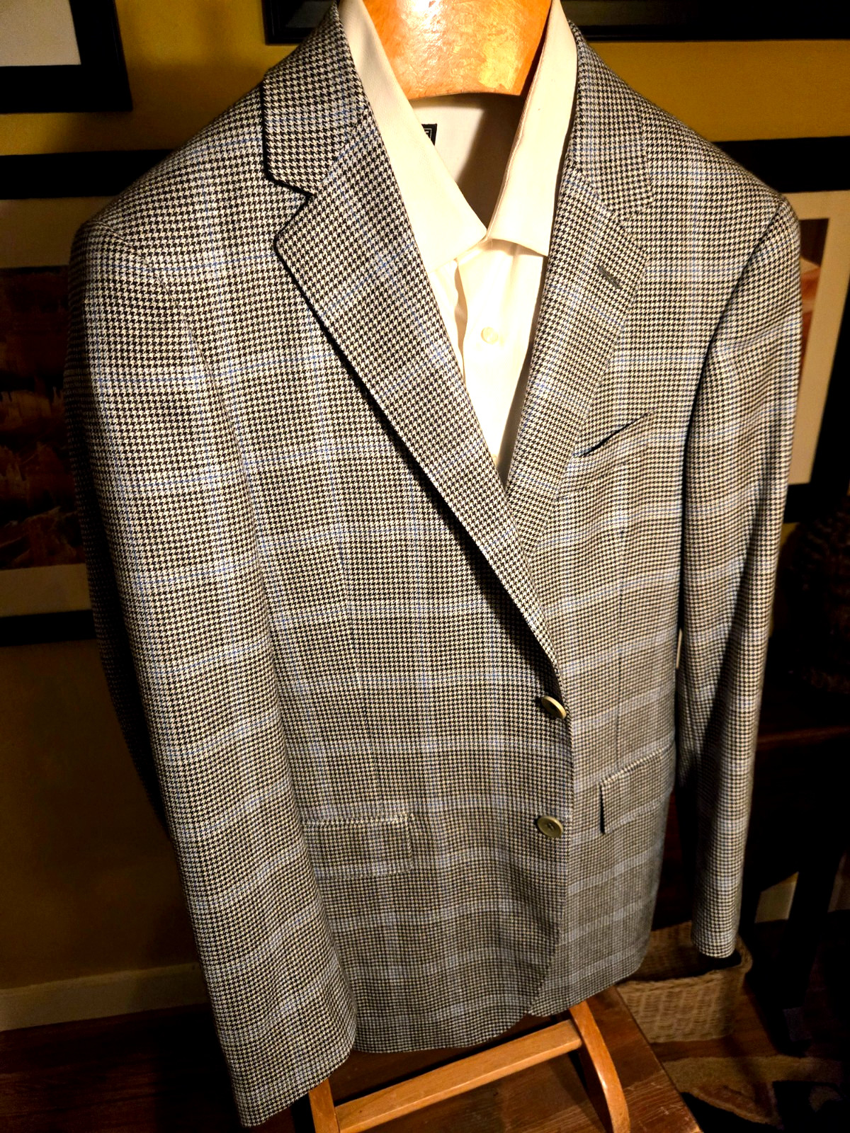 Paul Betenly Check Sport Coat, Wool / Silk / Cashmere, New W/O Tags, 38 Regular