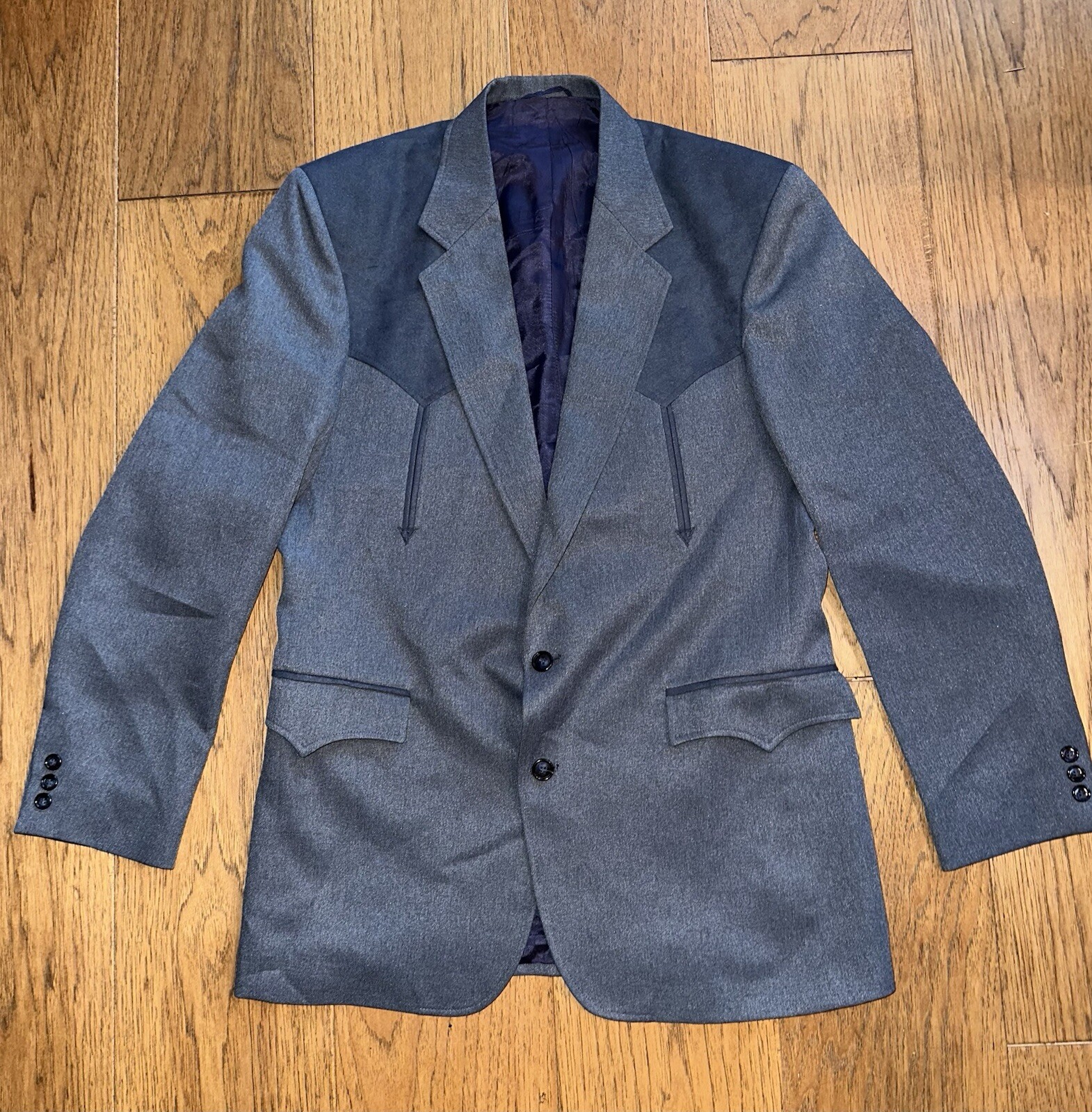 Circle S Jacket Adult 42L Gray Blue Western Blazer Made in USA Dallas Texas Men
