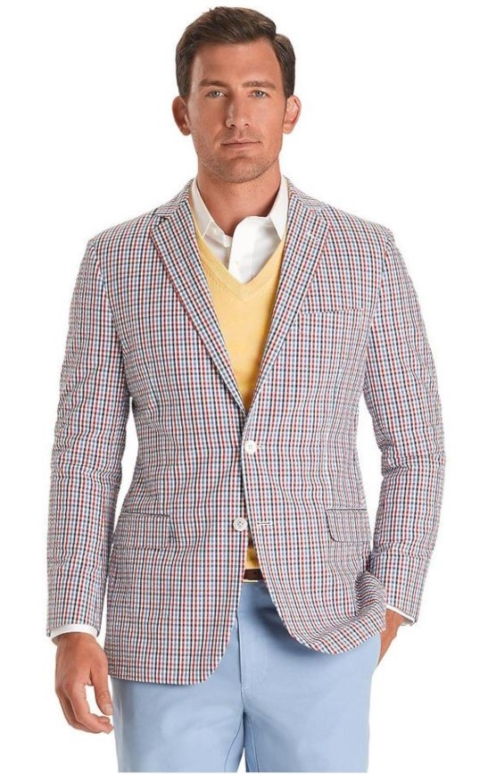 VTG Brooks Brothers Fritzgerald Blazer Sport Coat Seersucker Check Cotton 41 L