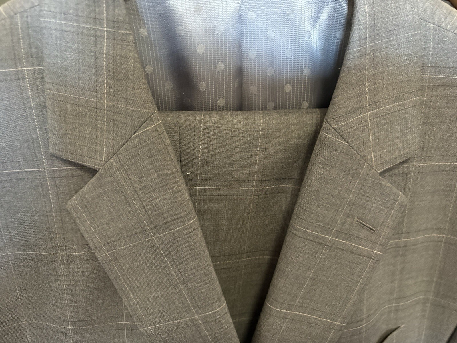 Perry Ellis Portfolio Modern Fit Gray Plaid Suit Jacket 46L Wool Blend 2Btn