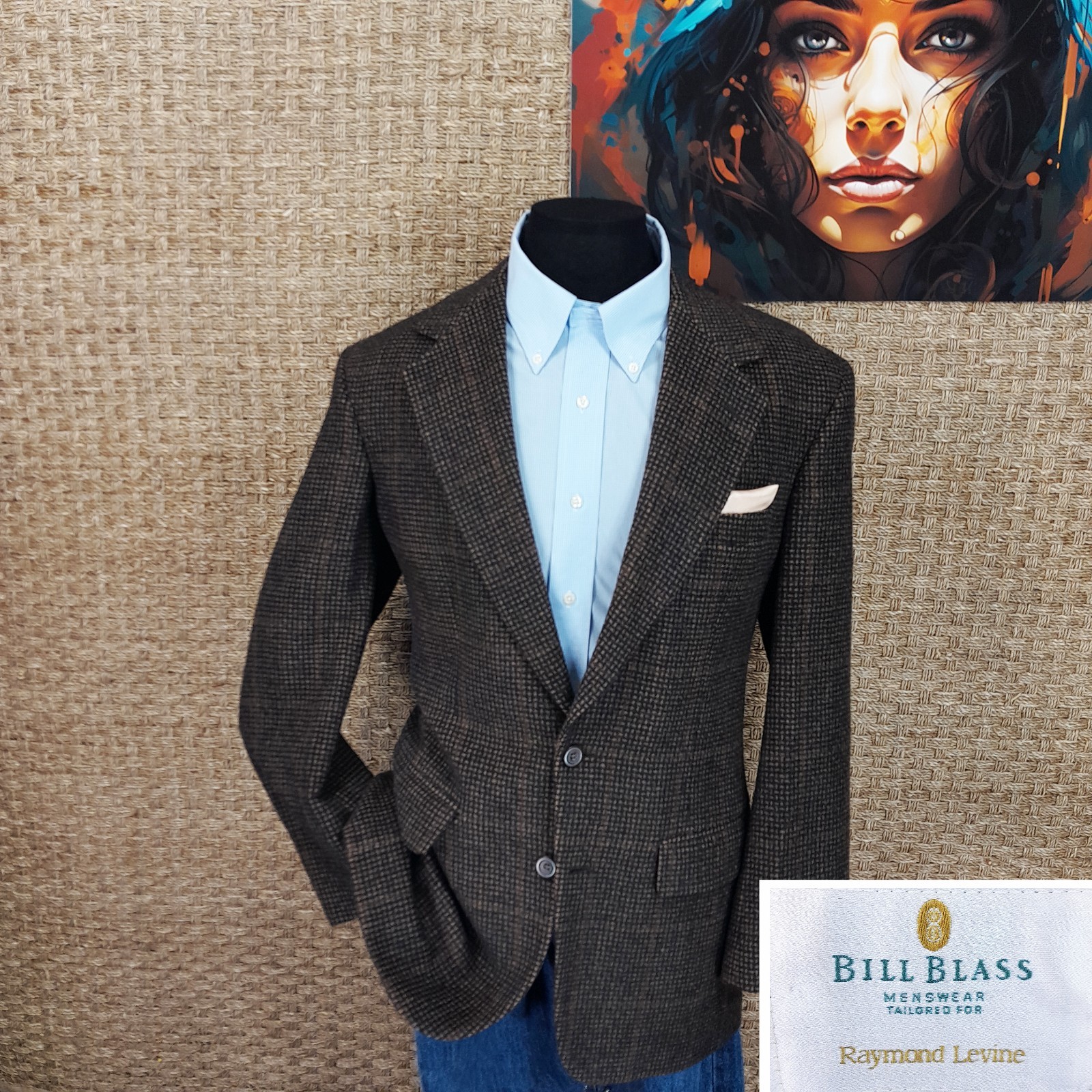 Bill Blass Men’s 38 R Pure Camel Hair Fall/Winter Sport Coat Brown & Black Check