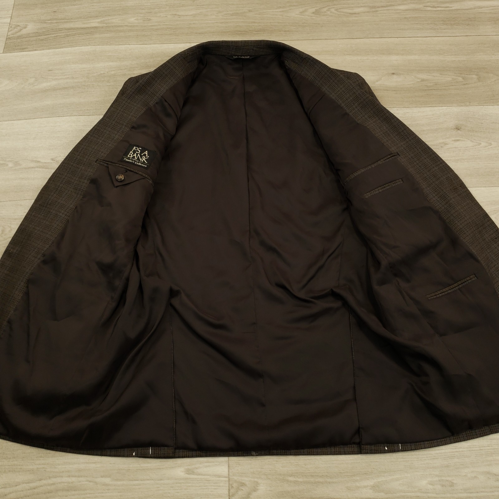 Jos A Bank Travelers Sport Coat Men’s 41L Wool Brown Plaid 2 Btn Dual Vent NEW
