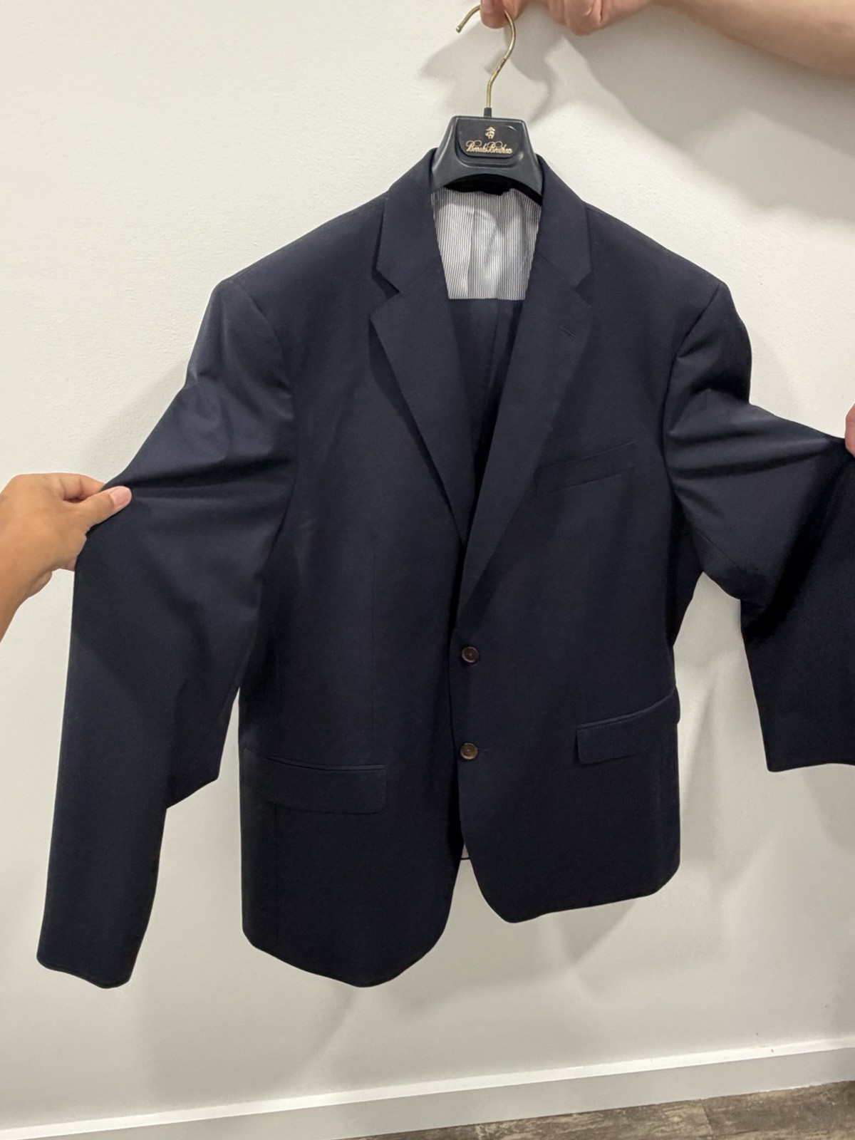Brooks Brothers Explorer Madison Fit Suit 44L 40×32 Navy Blue Wool Stretch Men’s
